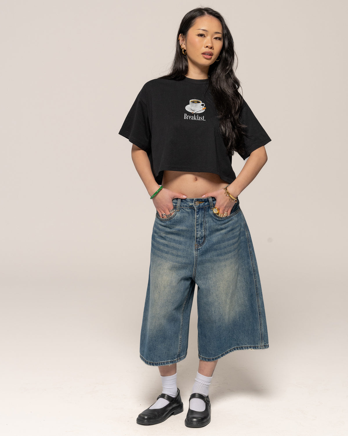 Breakfast Coffee Black Crop Tee