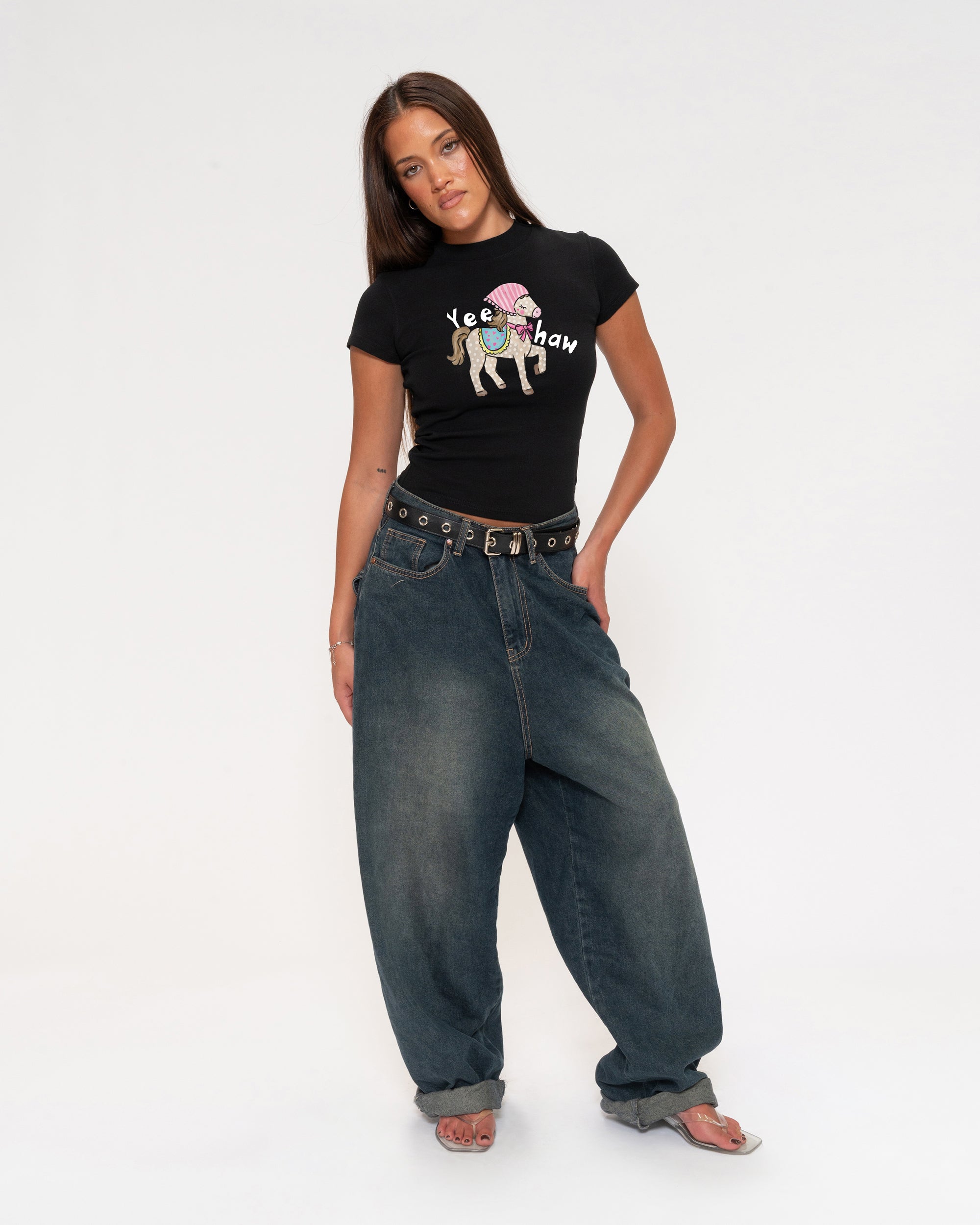 Yeehaw Black Longline Baby Tee