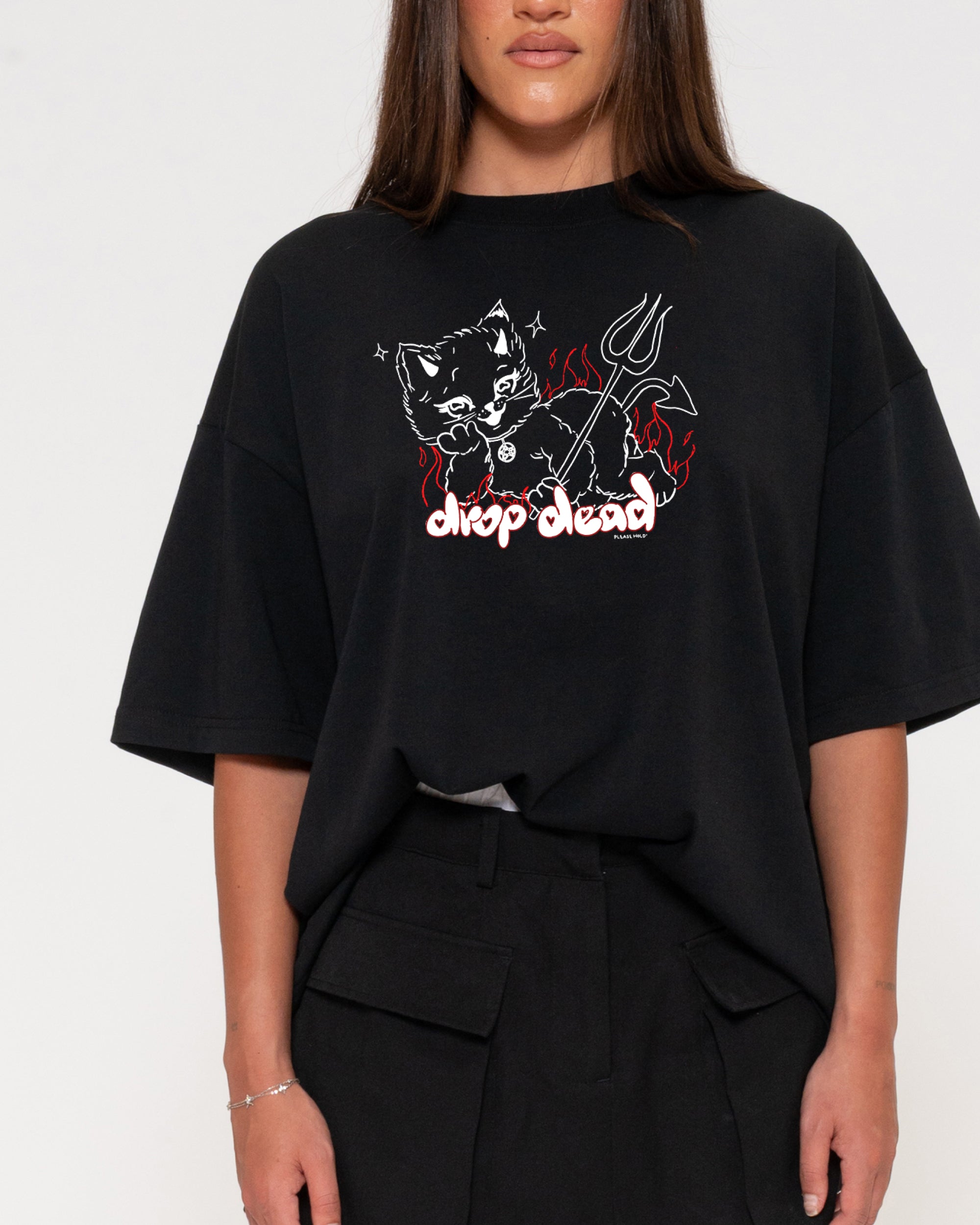 Drop Dead Black Boxy Crop Tee
