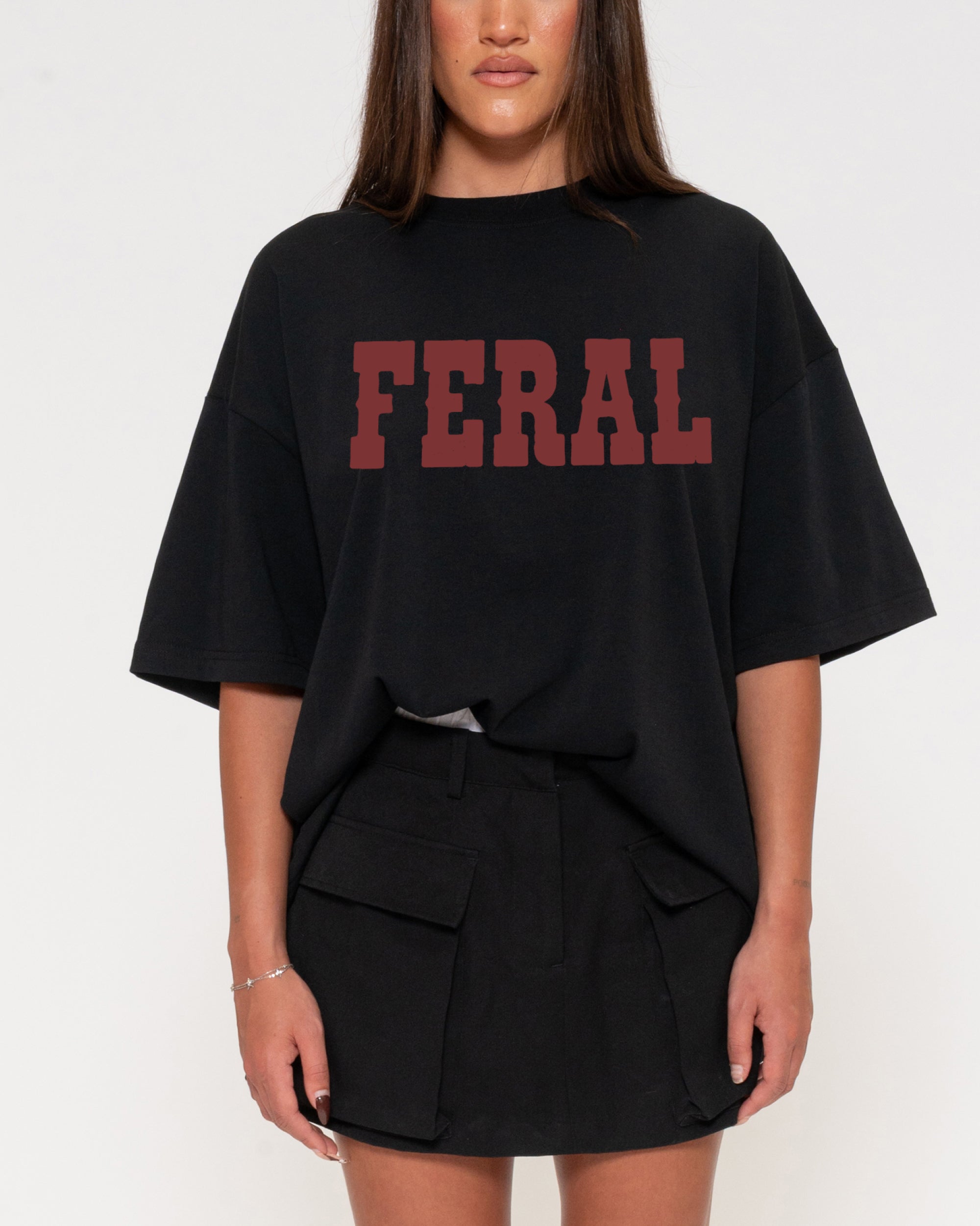 Feral Black Boxy Crop Tee