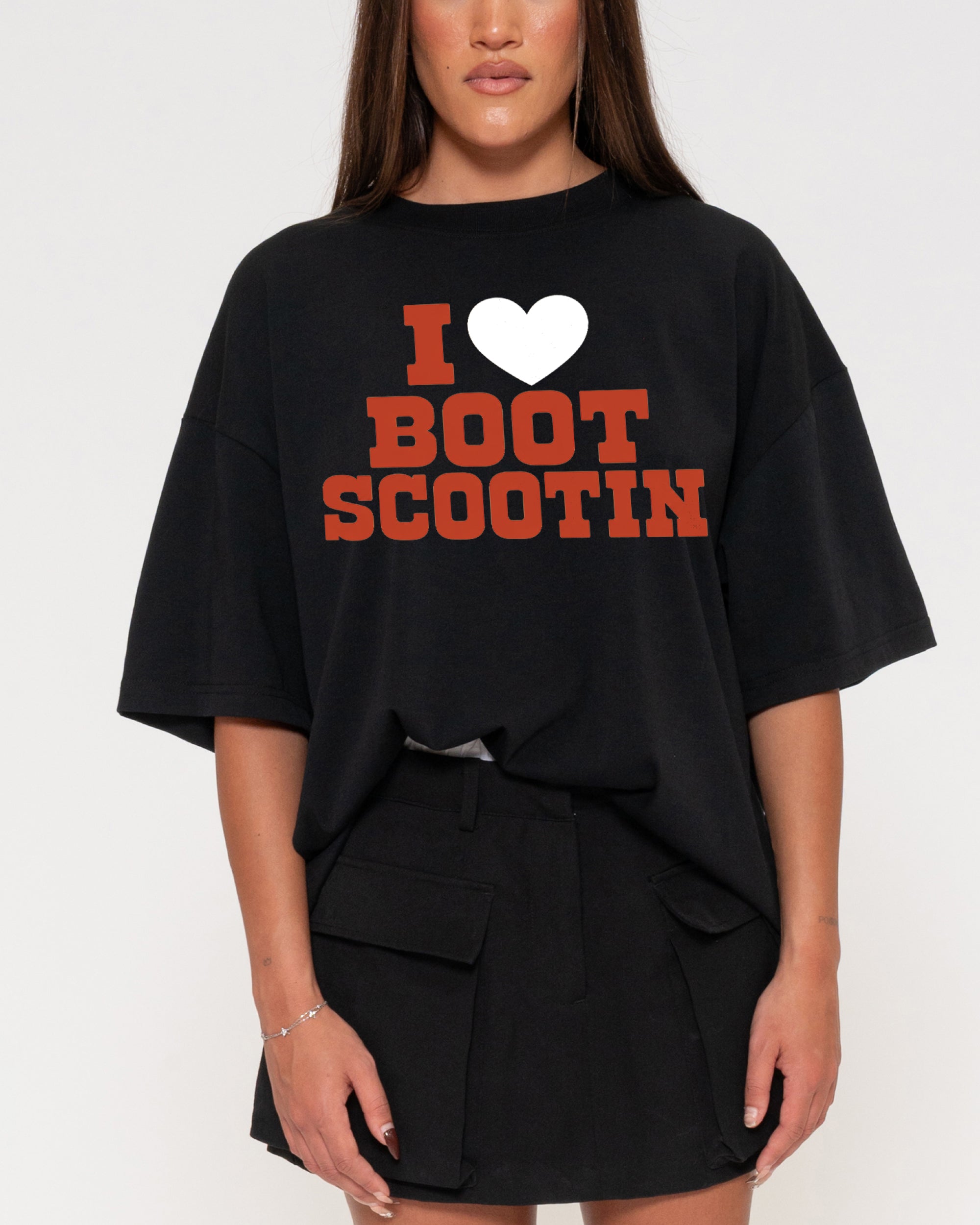 I Love Boot Scootin Black Boxy Crop Tee