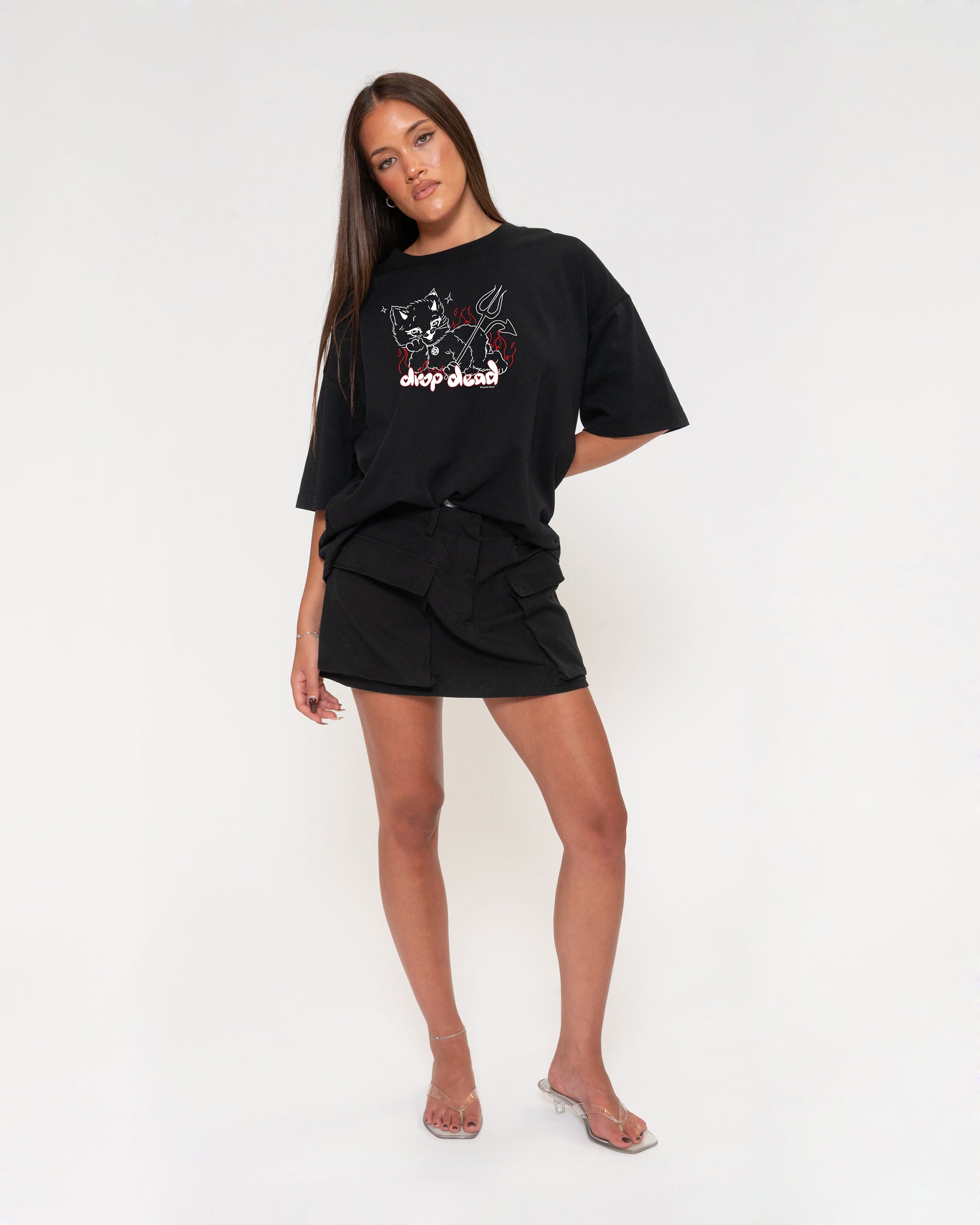 Drop Dead Black Boxy Crop Tee