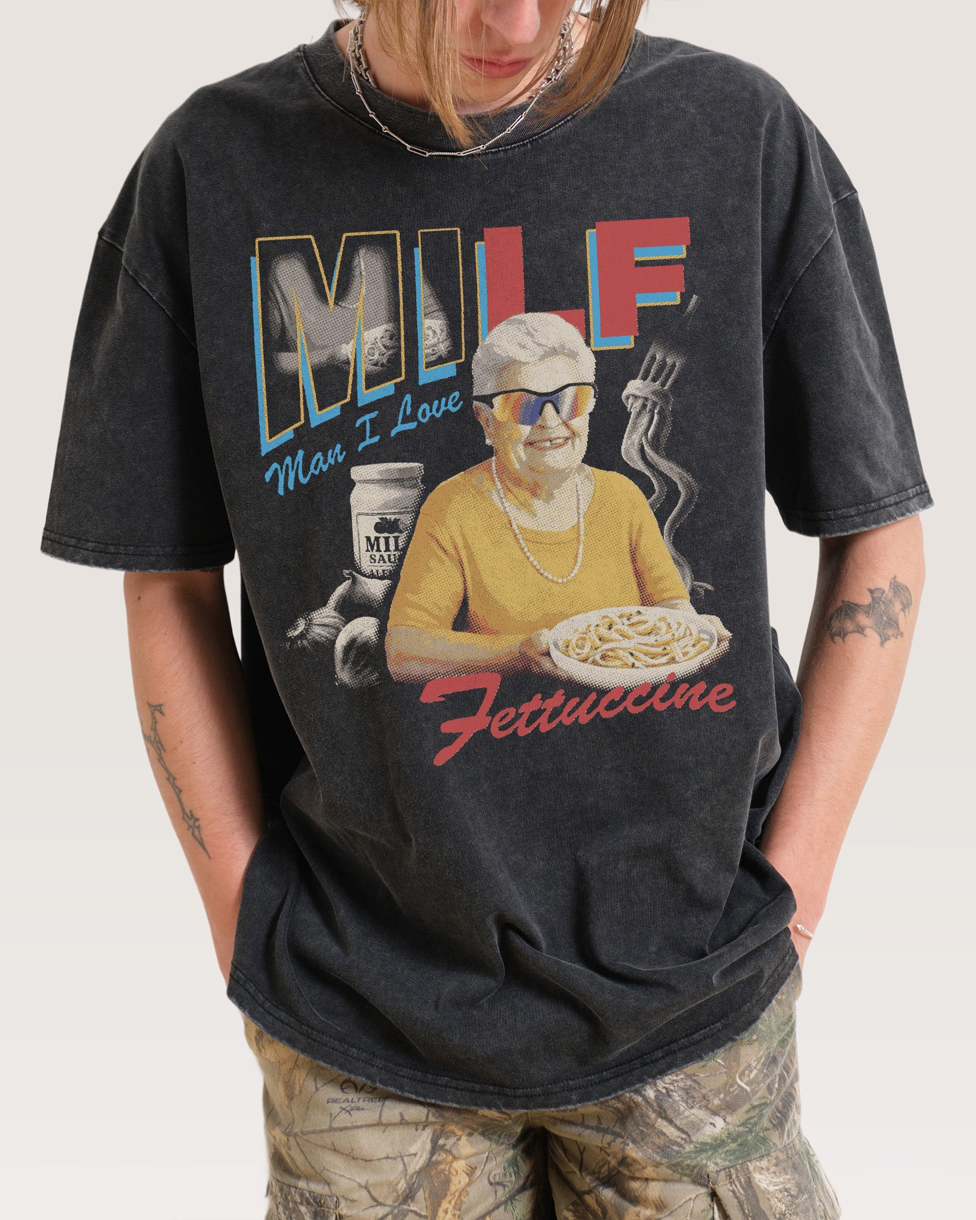 Man I Love Fettuccine Black Wash Tee