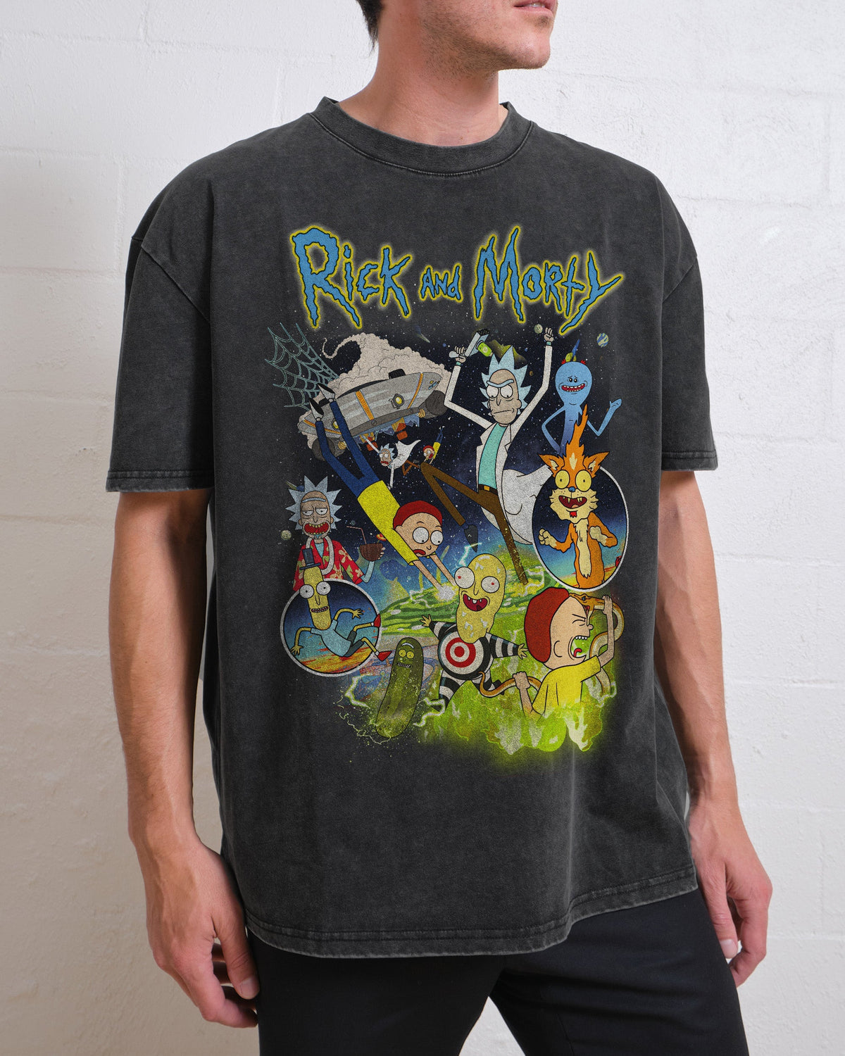 Rick and Morty Bootleg Wash Tee Australia Online Black Stone