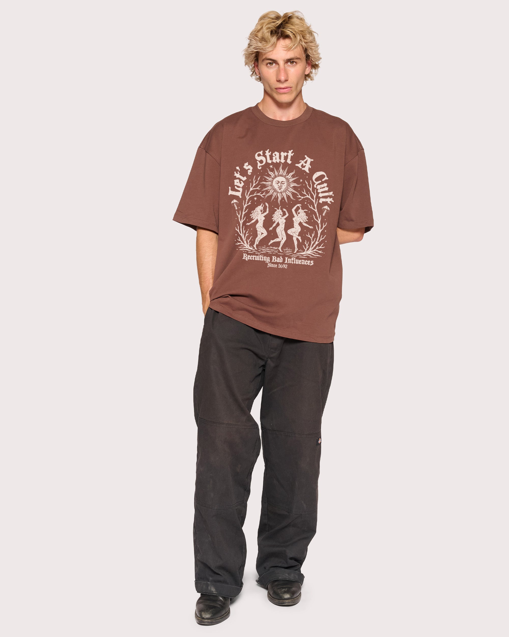 Let's Start a Cult Brown Oversized Tee