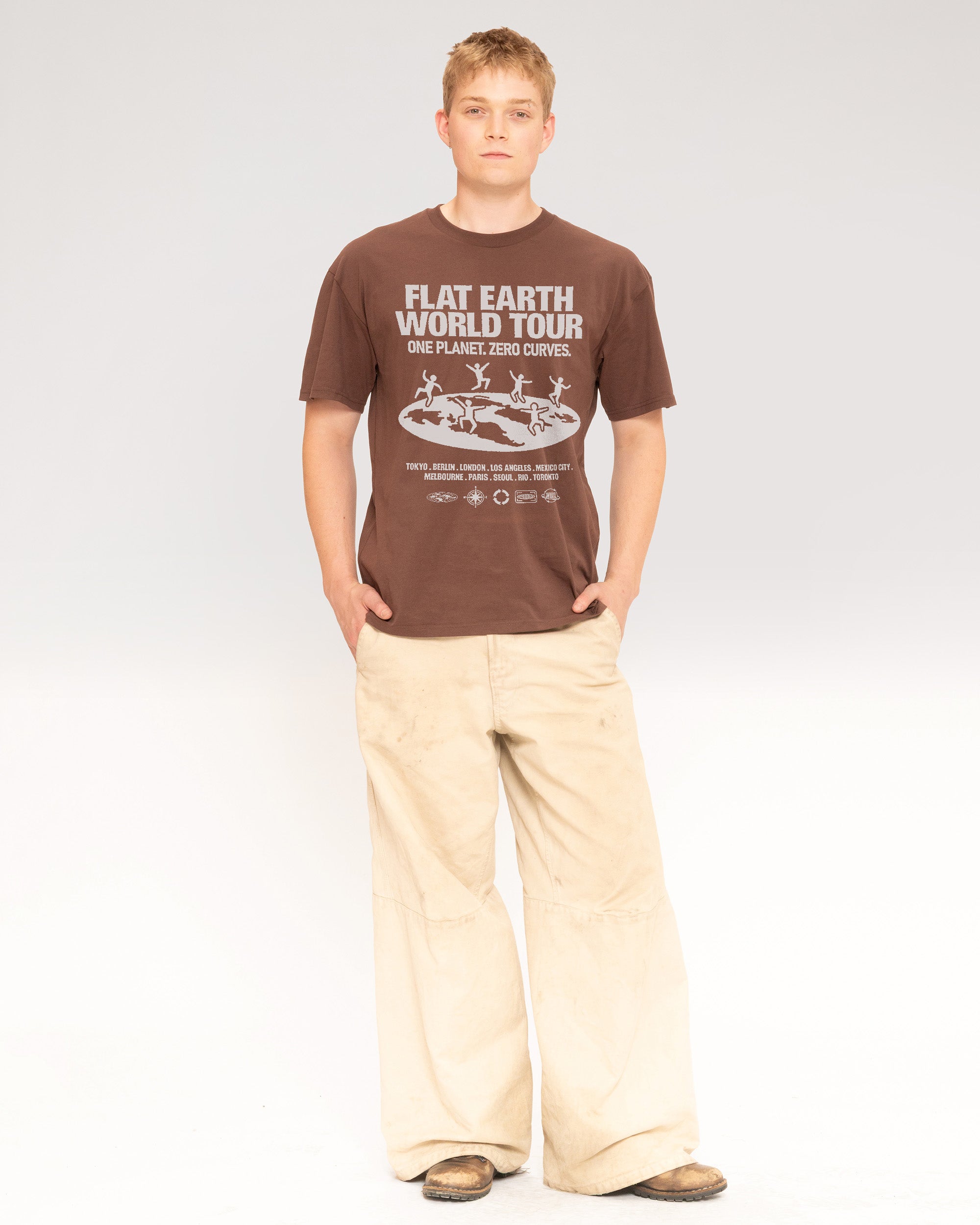 Flat Earth World Tour Brown T-Shirt