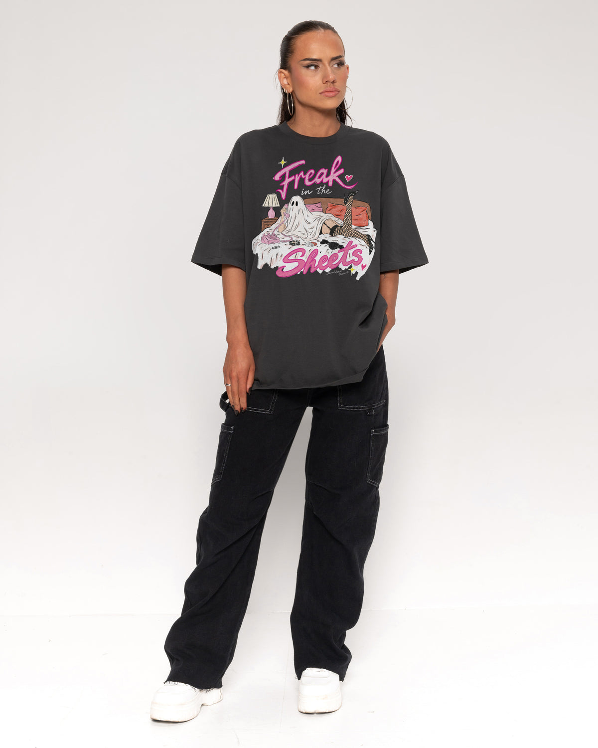 Freak in the Sheets Ghost Charcoal Oversized Tee