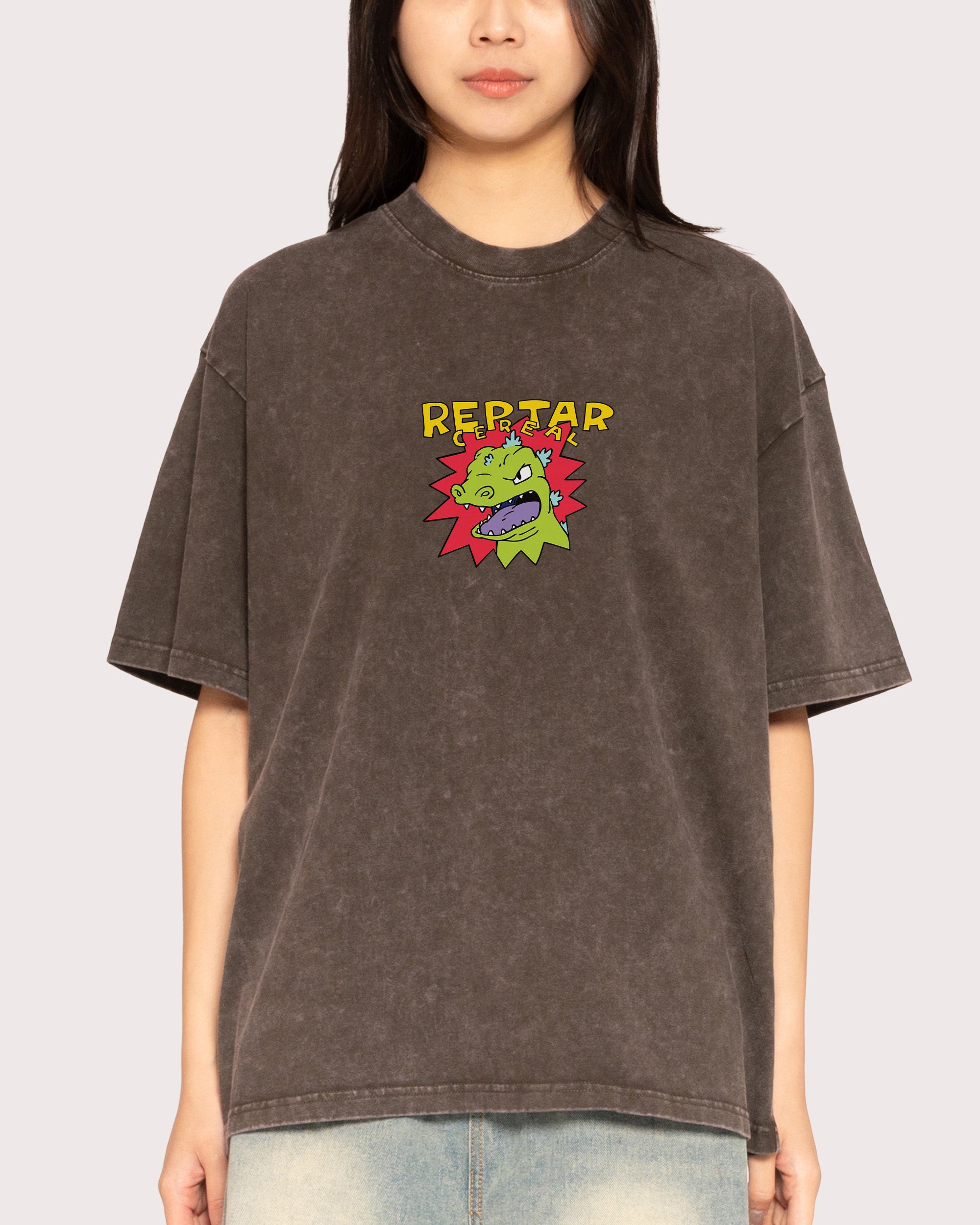 Reptar Cereal Grey Stone Oversized Tee