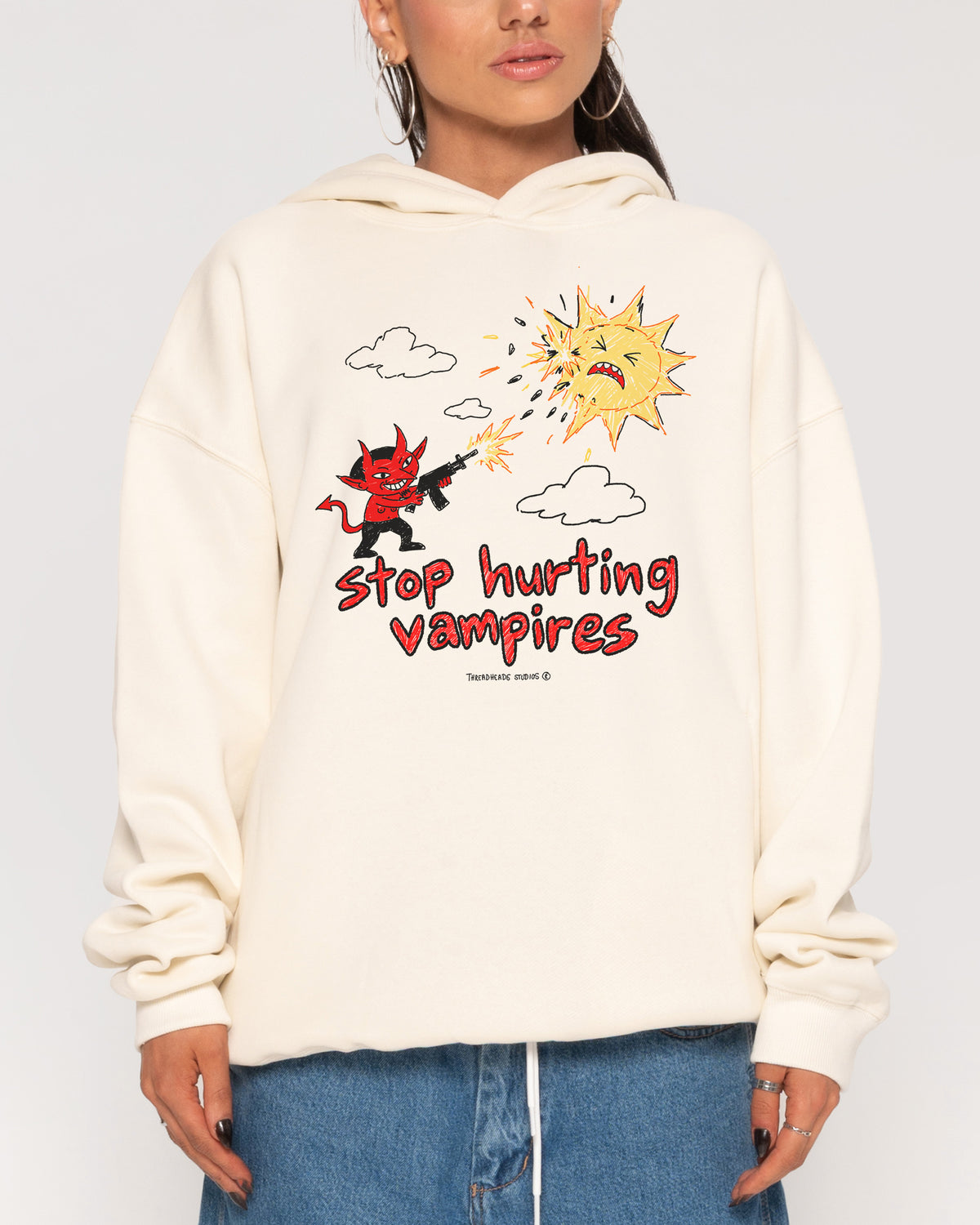 Stop Hurting Vampires Natural Hoodie