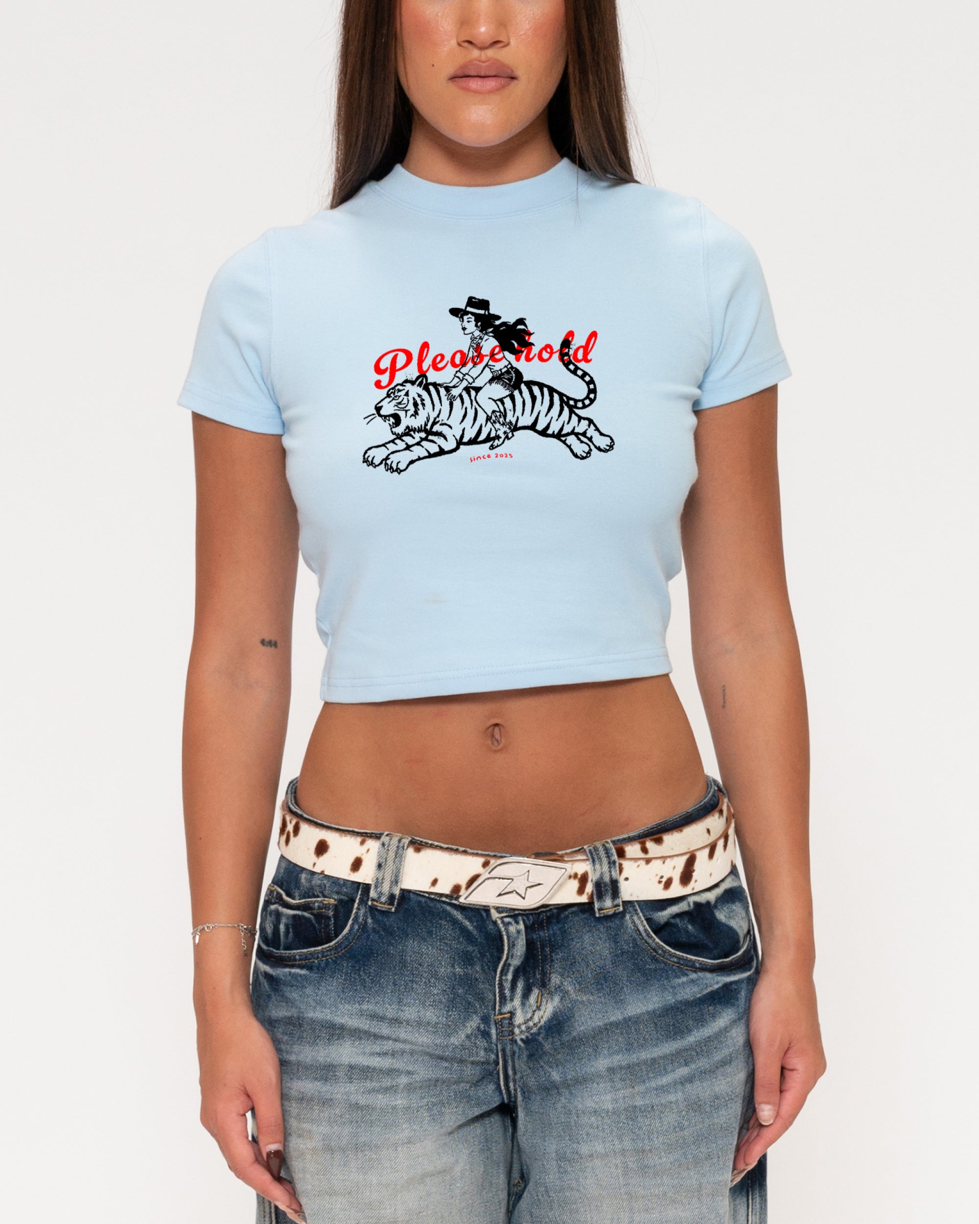 Please Hold Hell Cat Blue Baby Tee