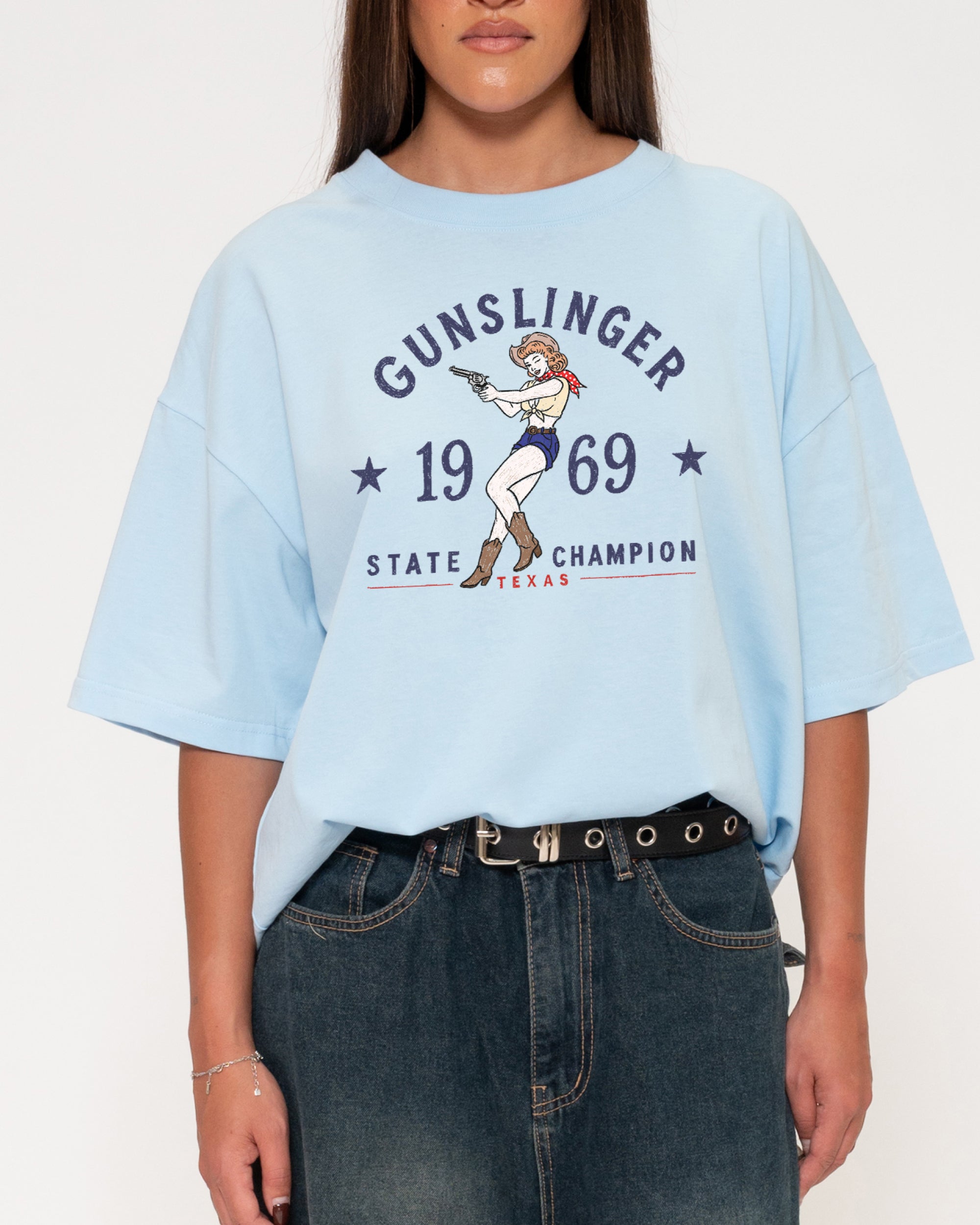 Gunslinger Blue Boxy Crop Tee