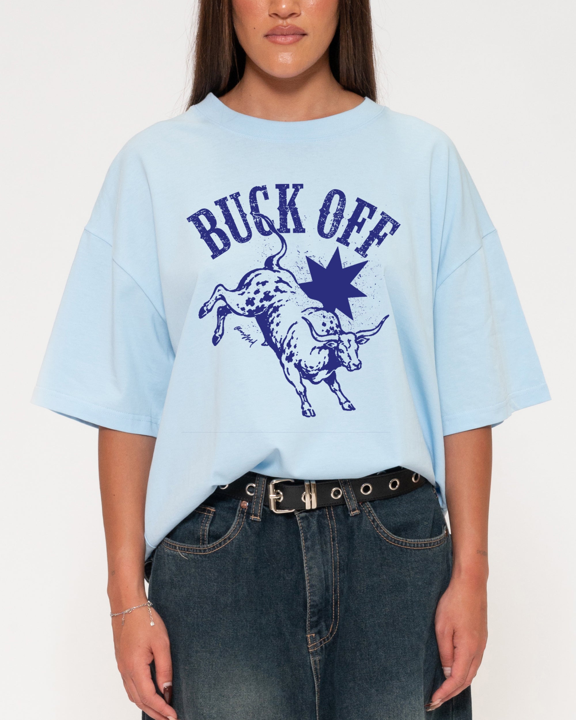 Buck Off Blue Boxy Crop Tee