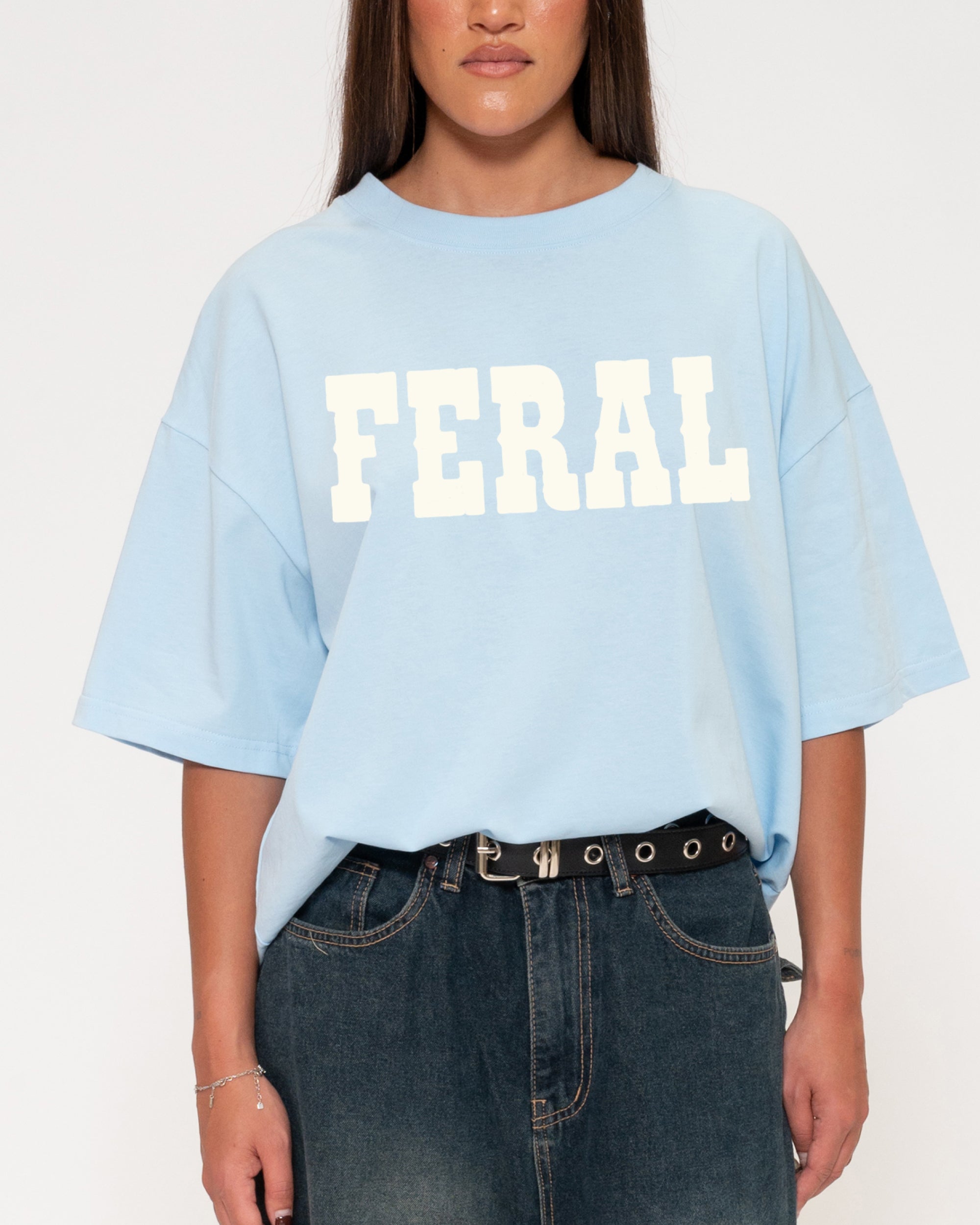 Feral Blue Boxy Crop Tee