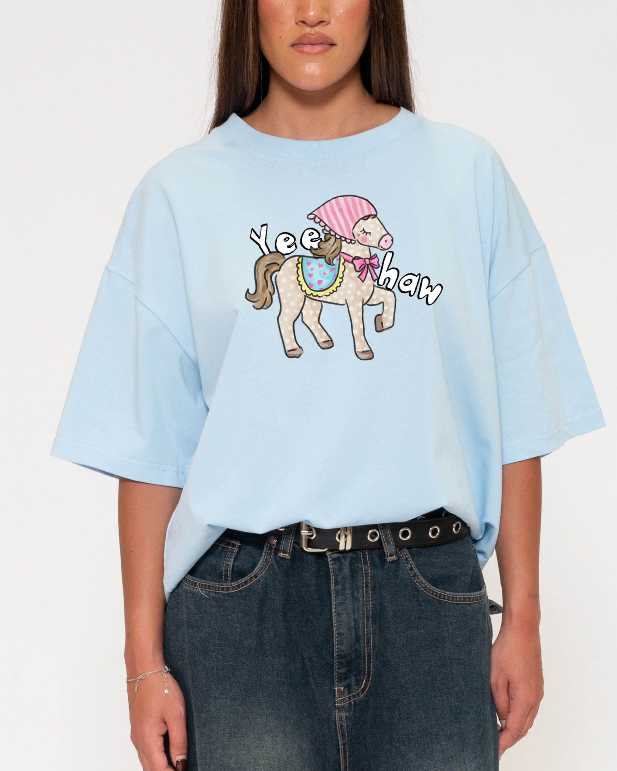 Yeehaw Blue Boxy Crop Tee