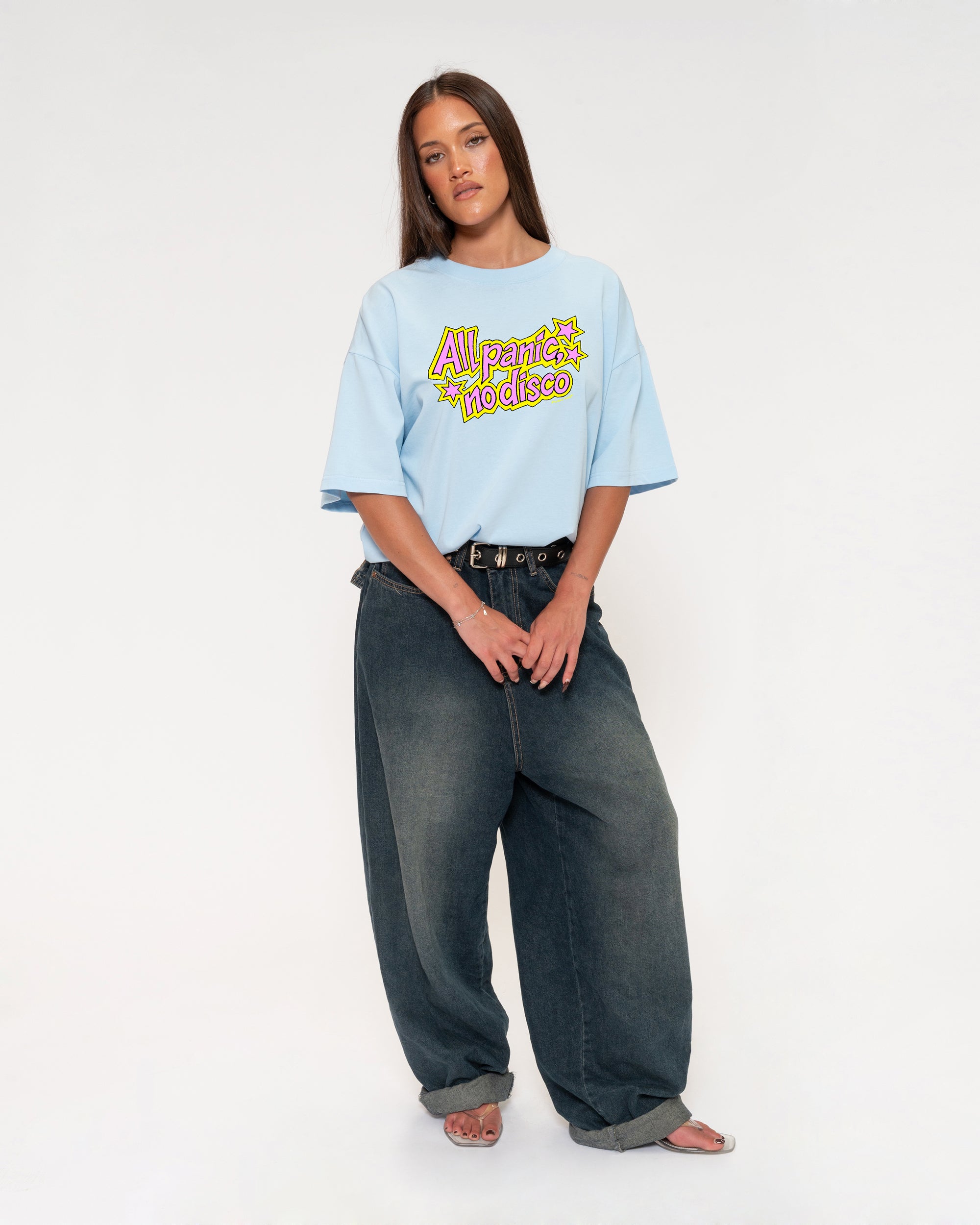 All Panic, No Disco Blue Boxy Crop Tee