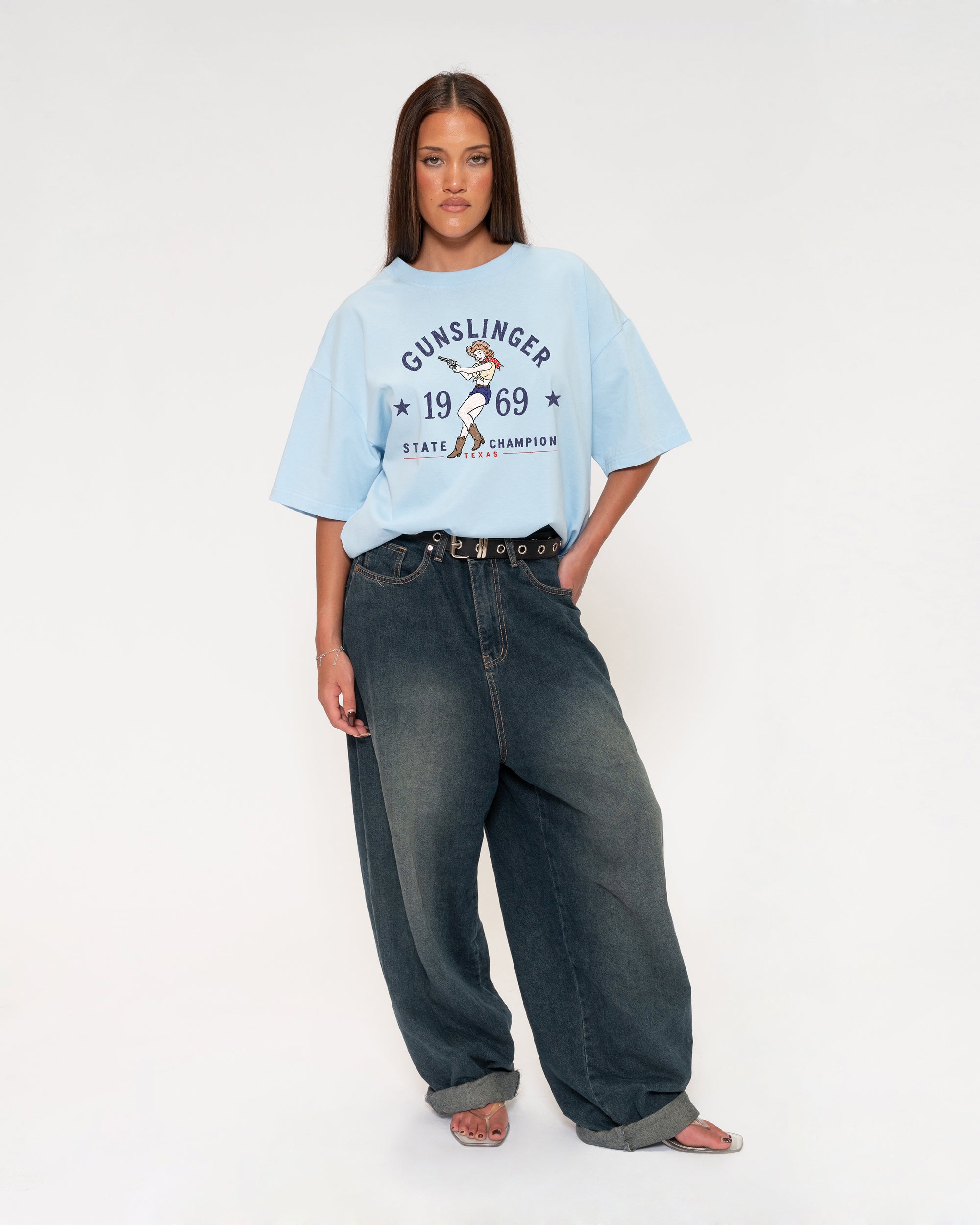 Gunslinger Blue Boxy Crop Tee