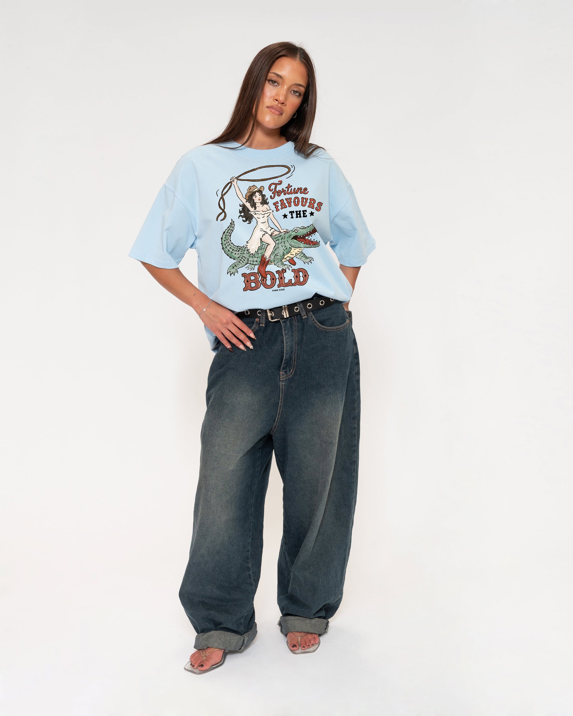 Fortune Favours The Bold Blue Boxy Crop Tee