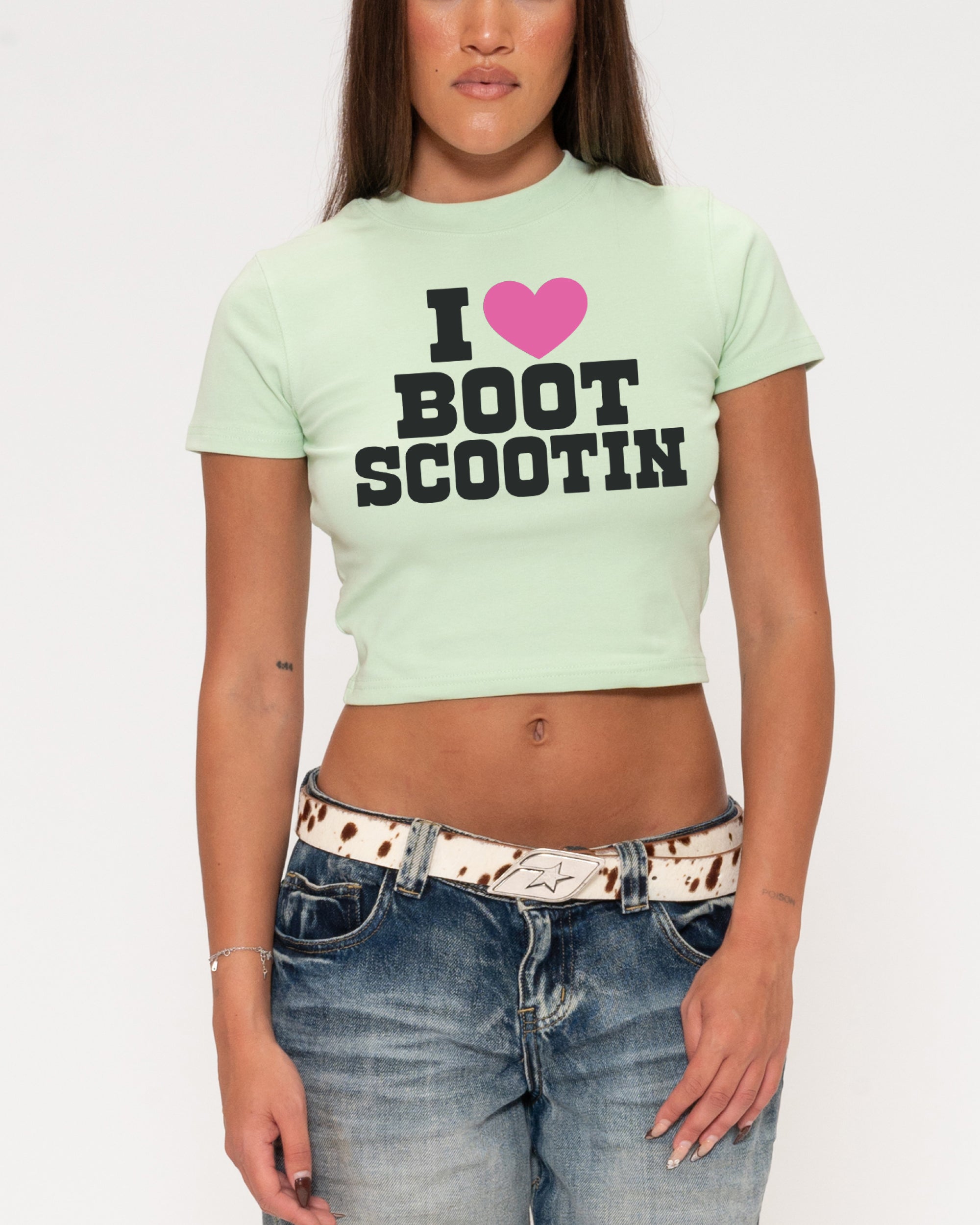 I Love Boot Scootin Green Baby Tee