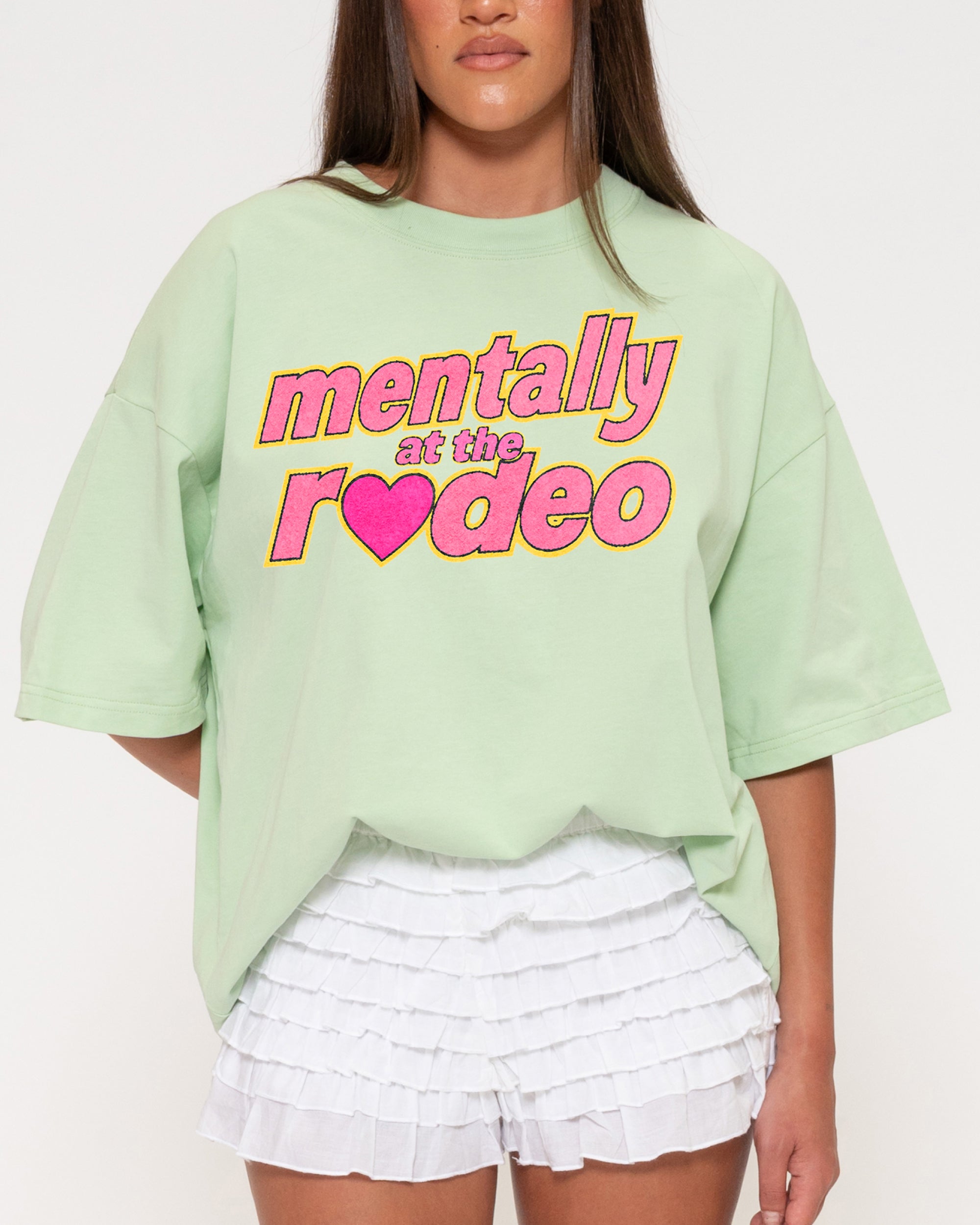 Mentally At The Rodeo Green Boxy Crop Tee