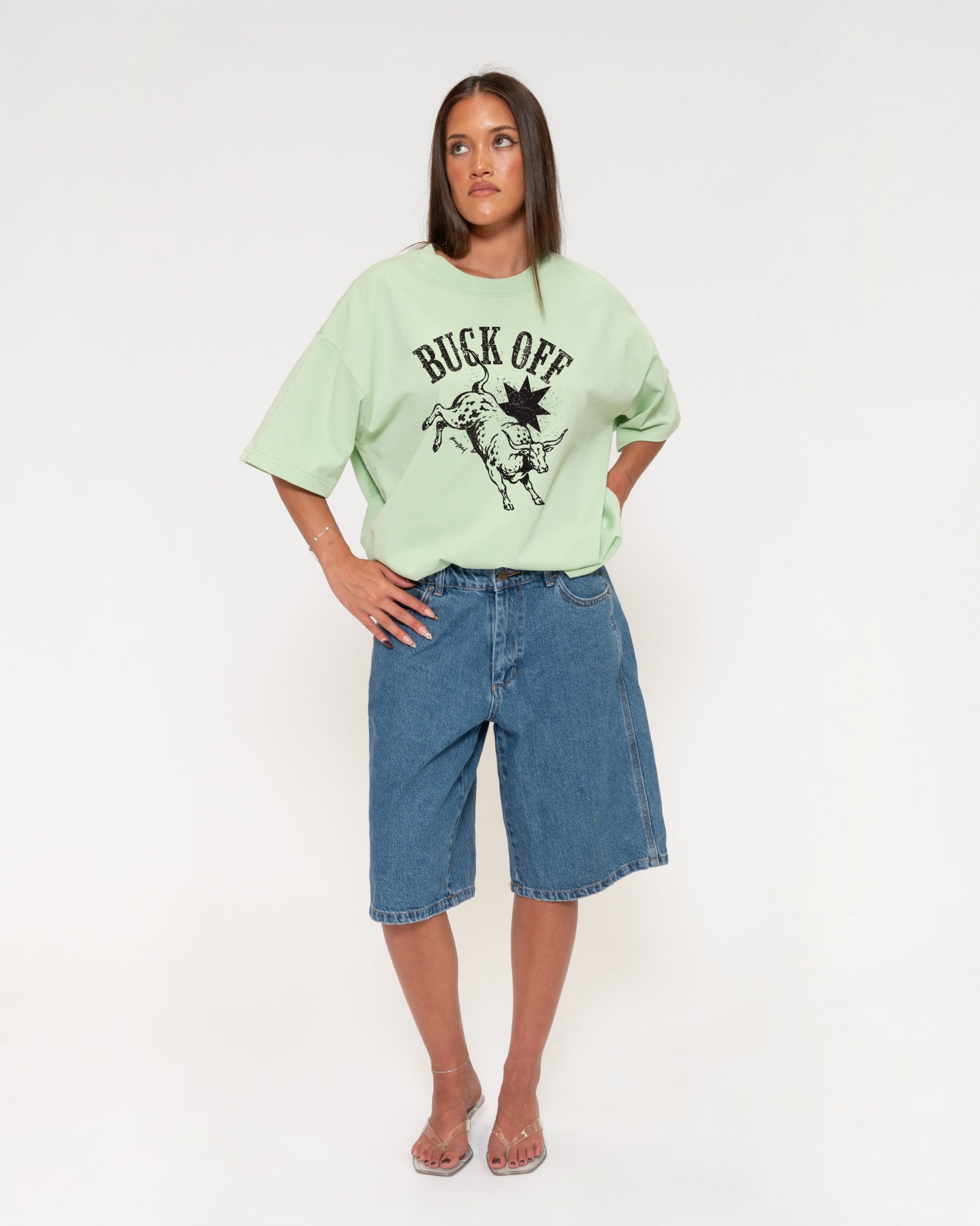 Buck Off Green Boxy Crop Tee