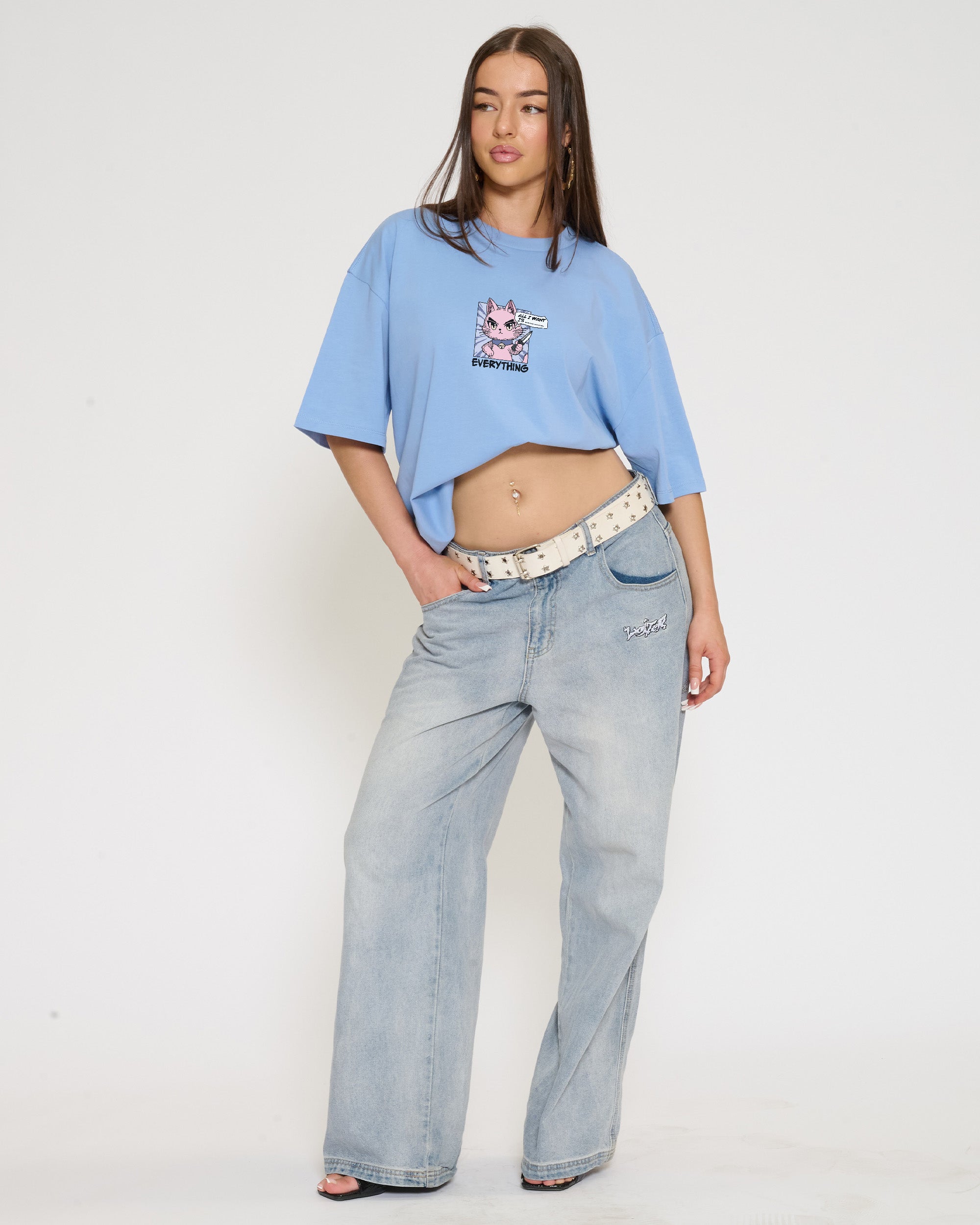 All I Want Is Everything Powder Blue Oversized Tee