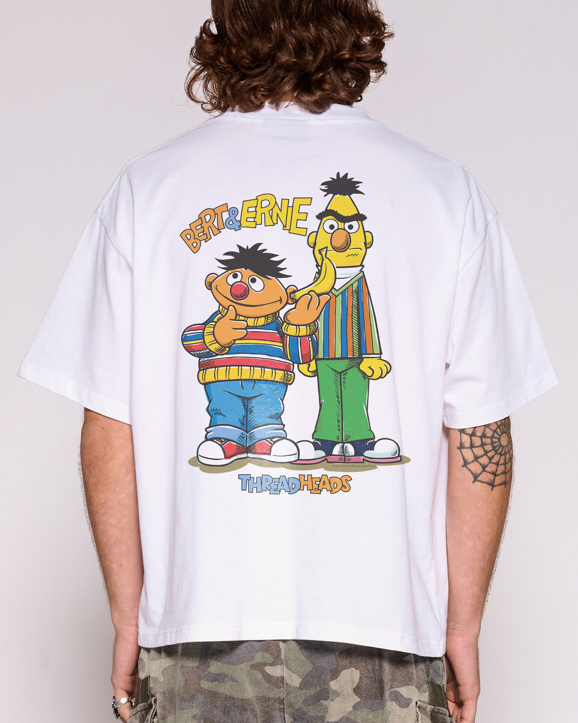 Bert And Ernie Driving Me Bananas White Oversized Crop Tee