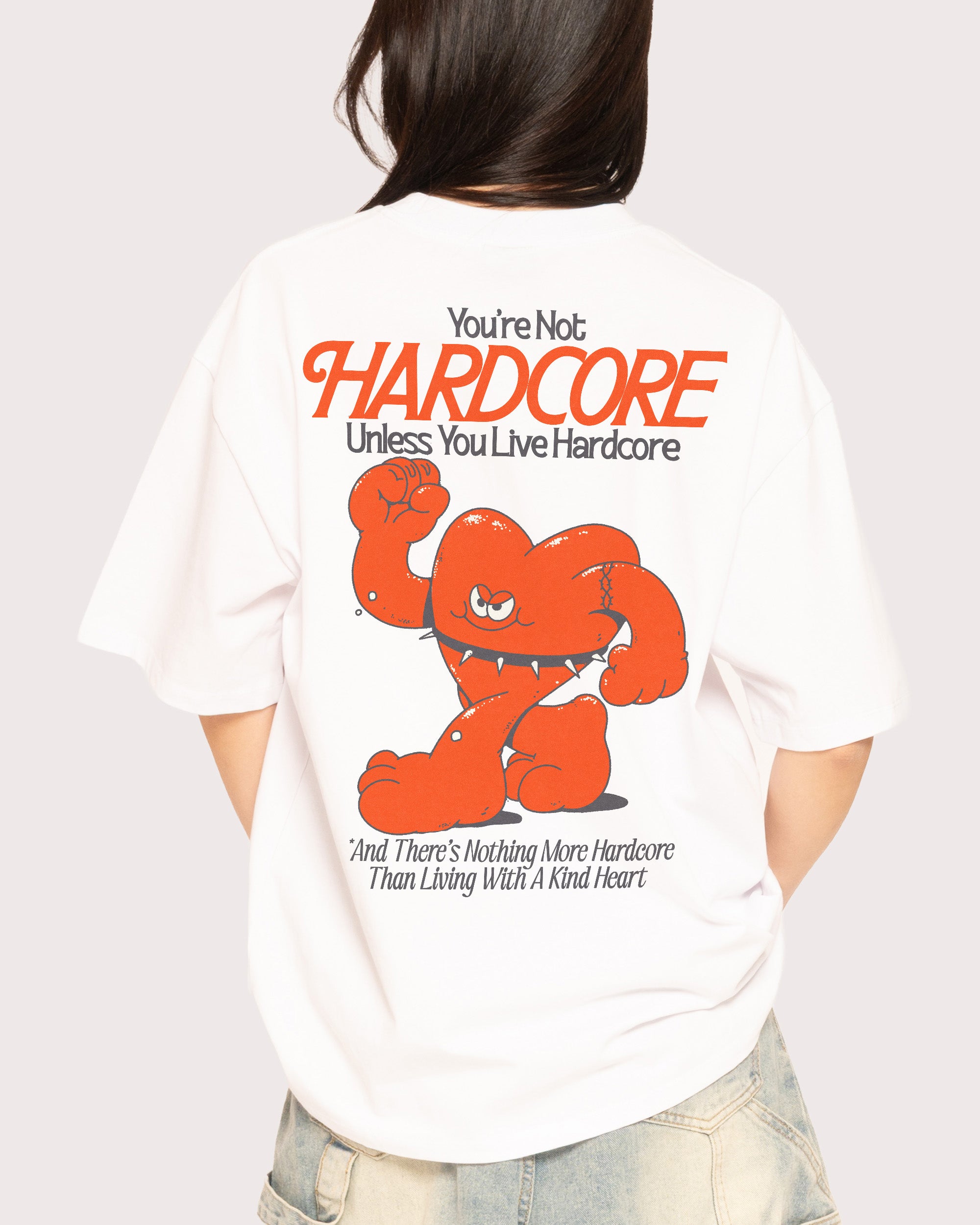 Hardcore Heartcore White Oversized Tee