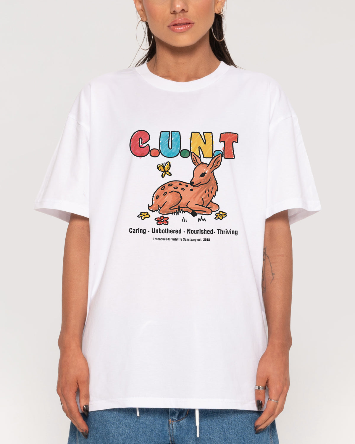 Caring Unbothered Nourished Thriving White T-Shirt