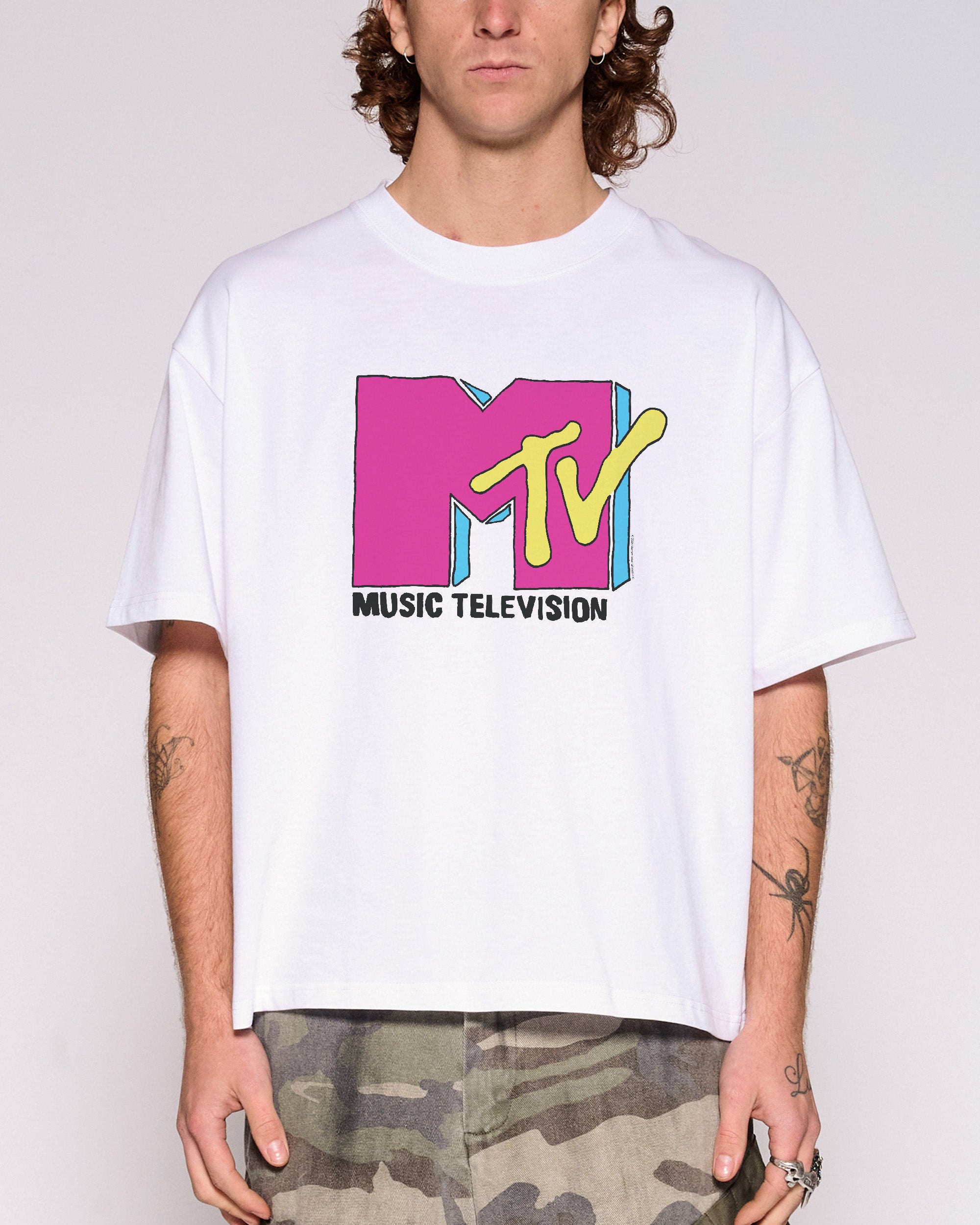 Classic MTV Logo White Oversized Crop Tee