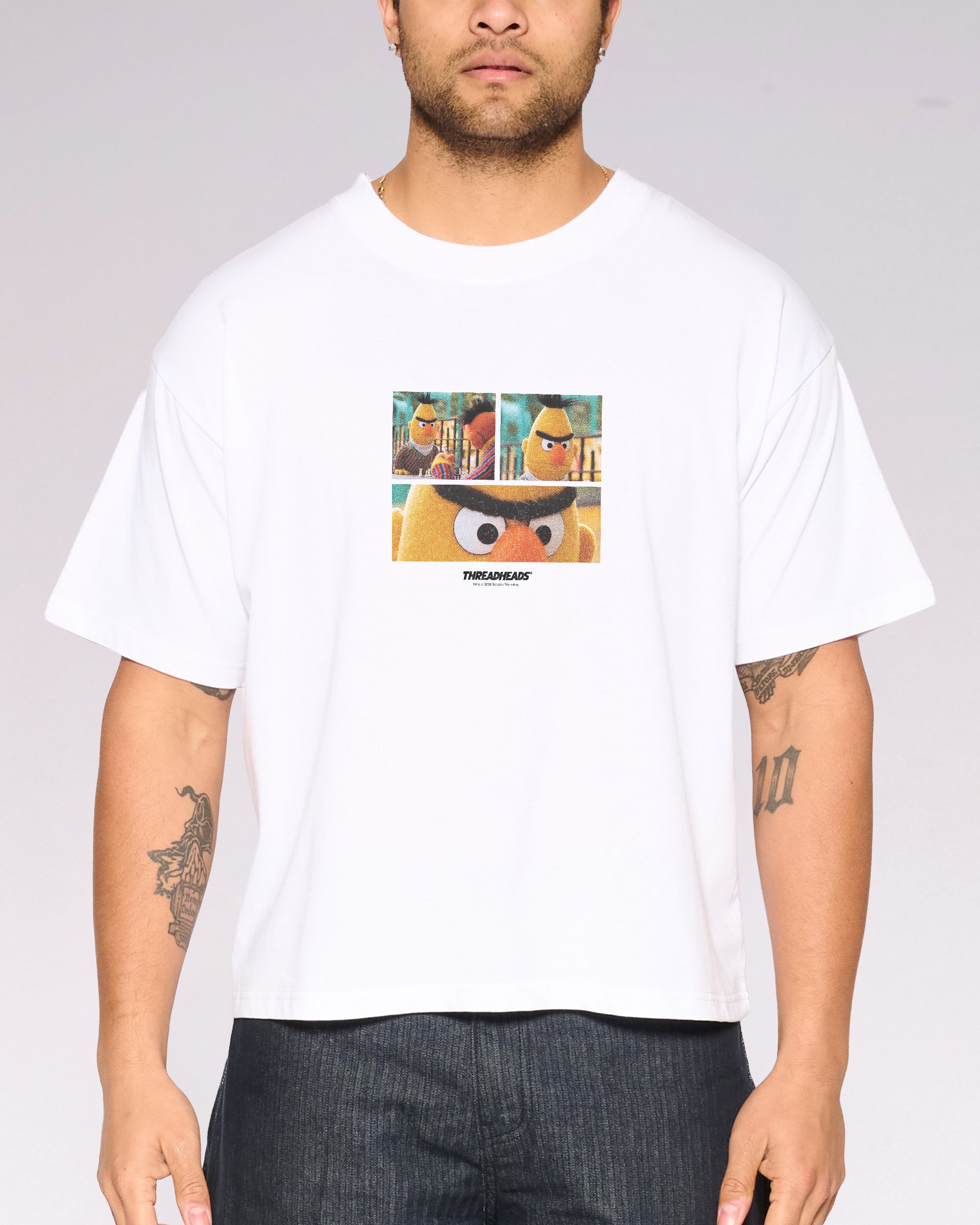 Angry Bert White Oversized Crop Tee