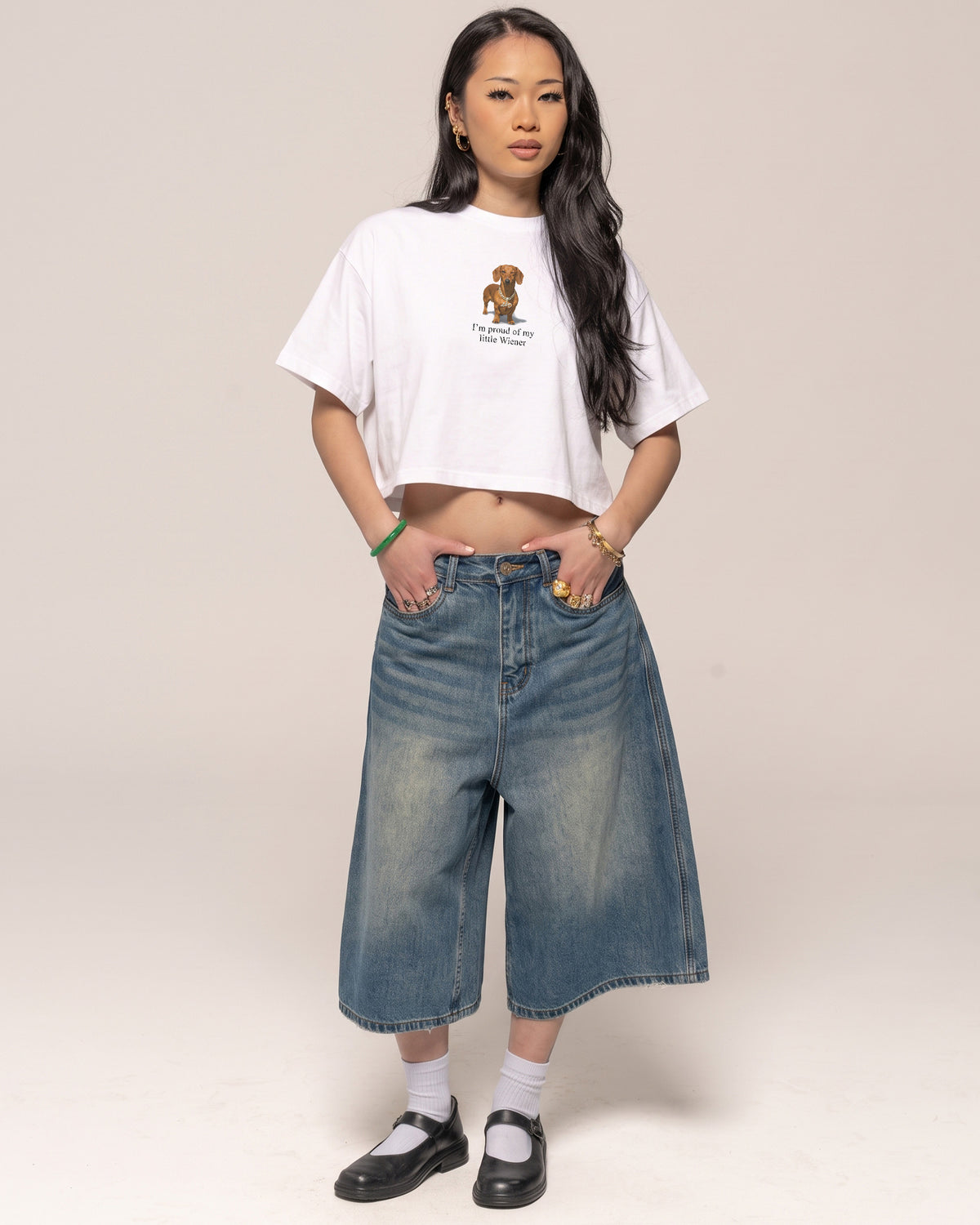 Little Wiener White Crop Tee