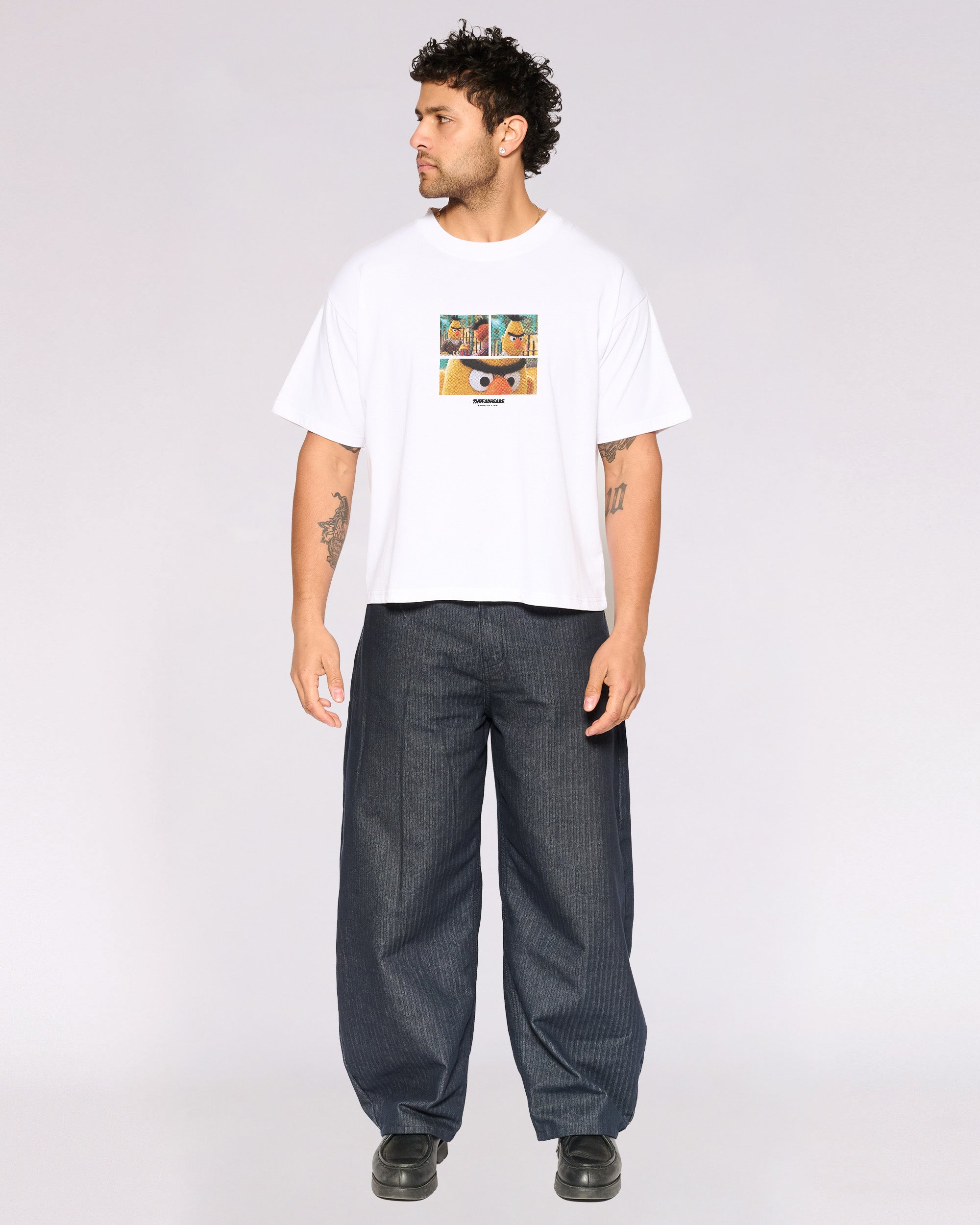 Angry Bert White Oversized Crop Tee