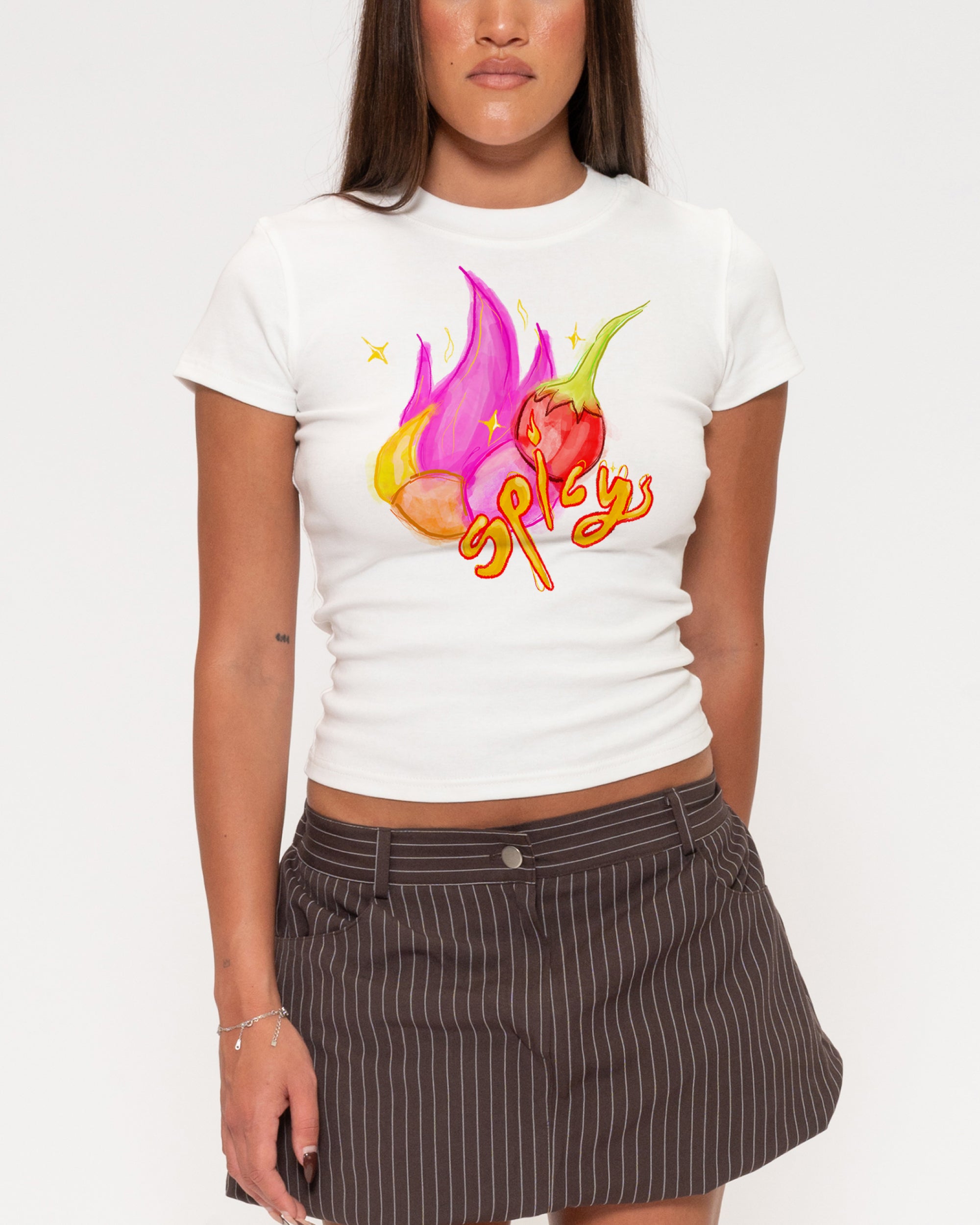 Spicy White Longline Baby Tee