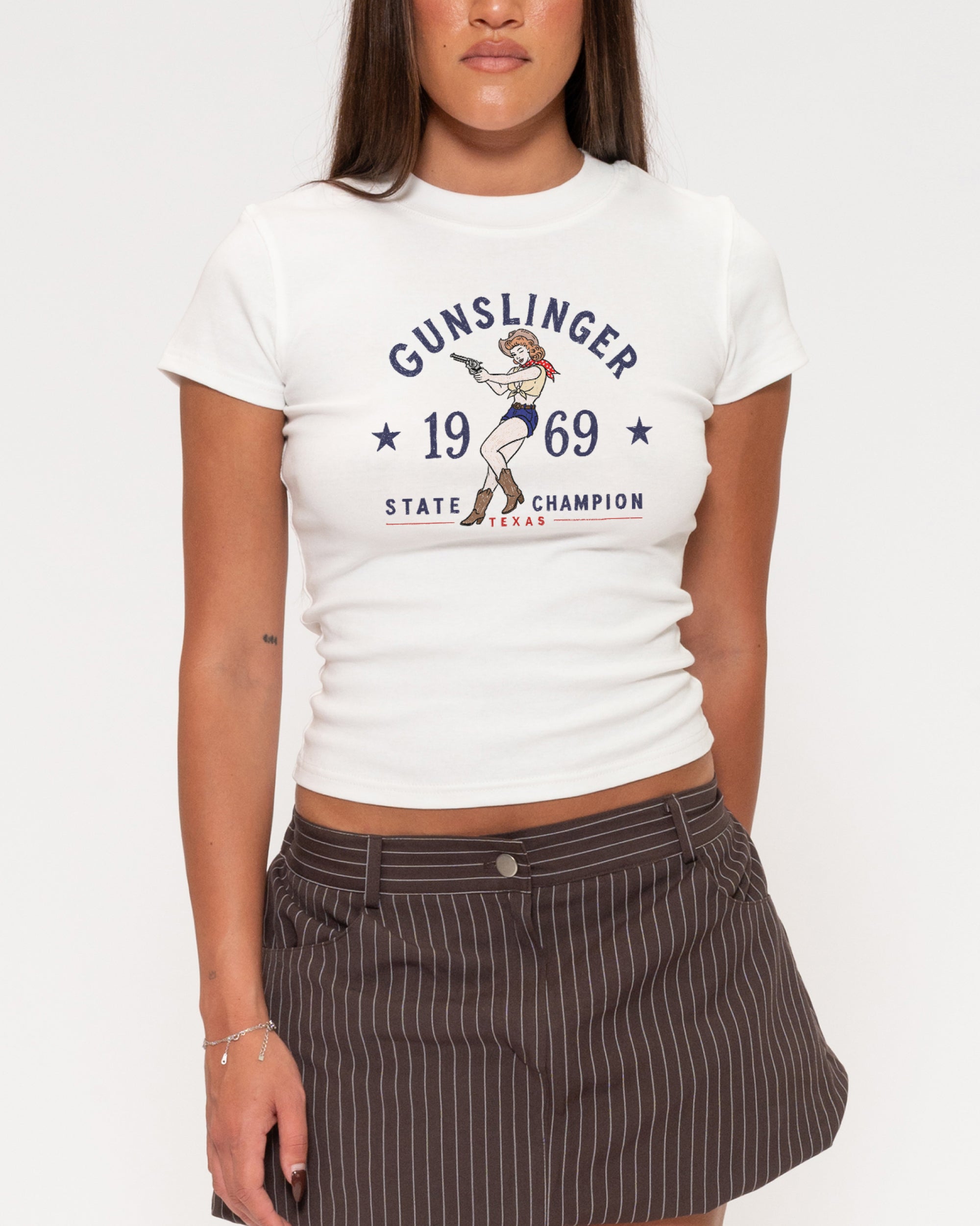 Gunslinger White Longline Baby Tee