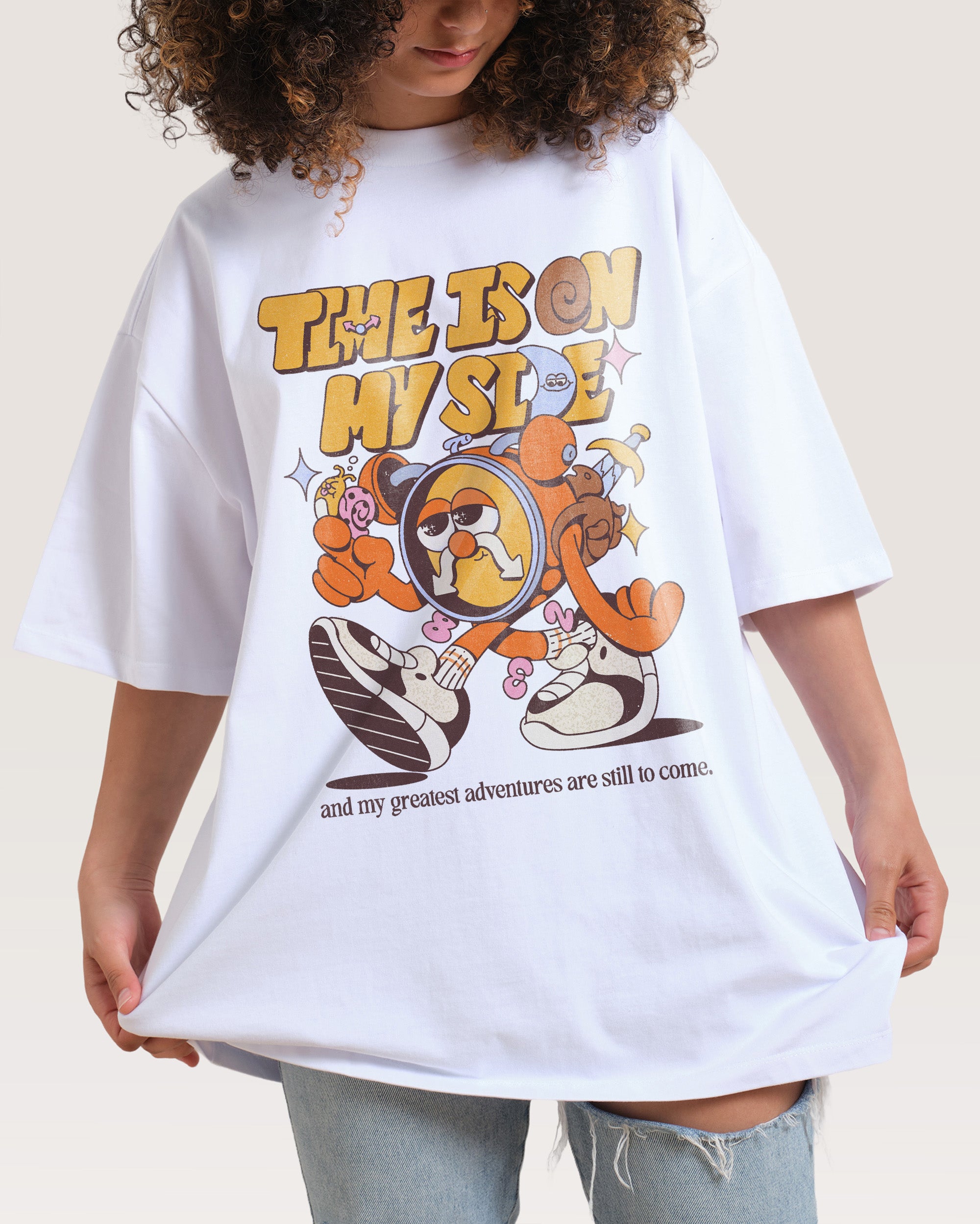 Time is on My Side White Oversized Tee