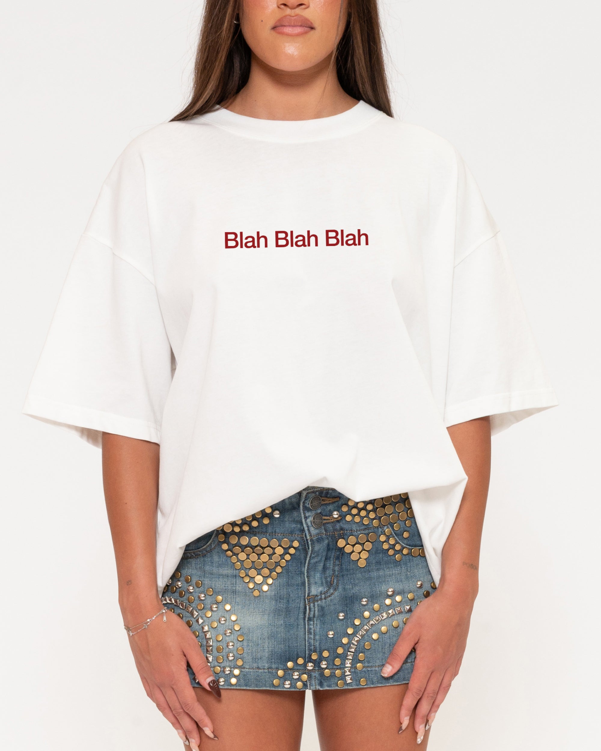 Blah Blah Blah White Boxy Crop Tee