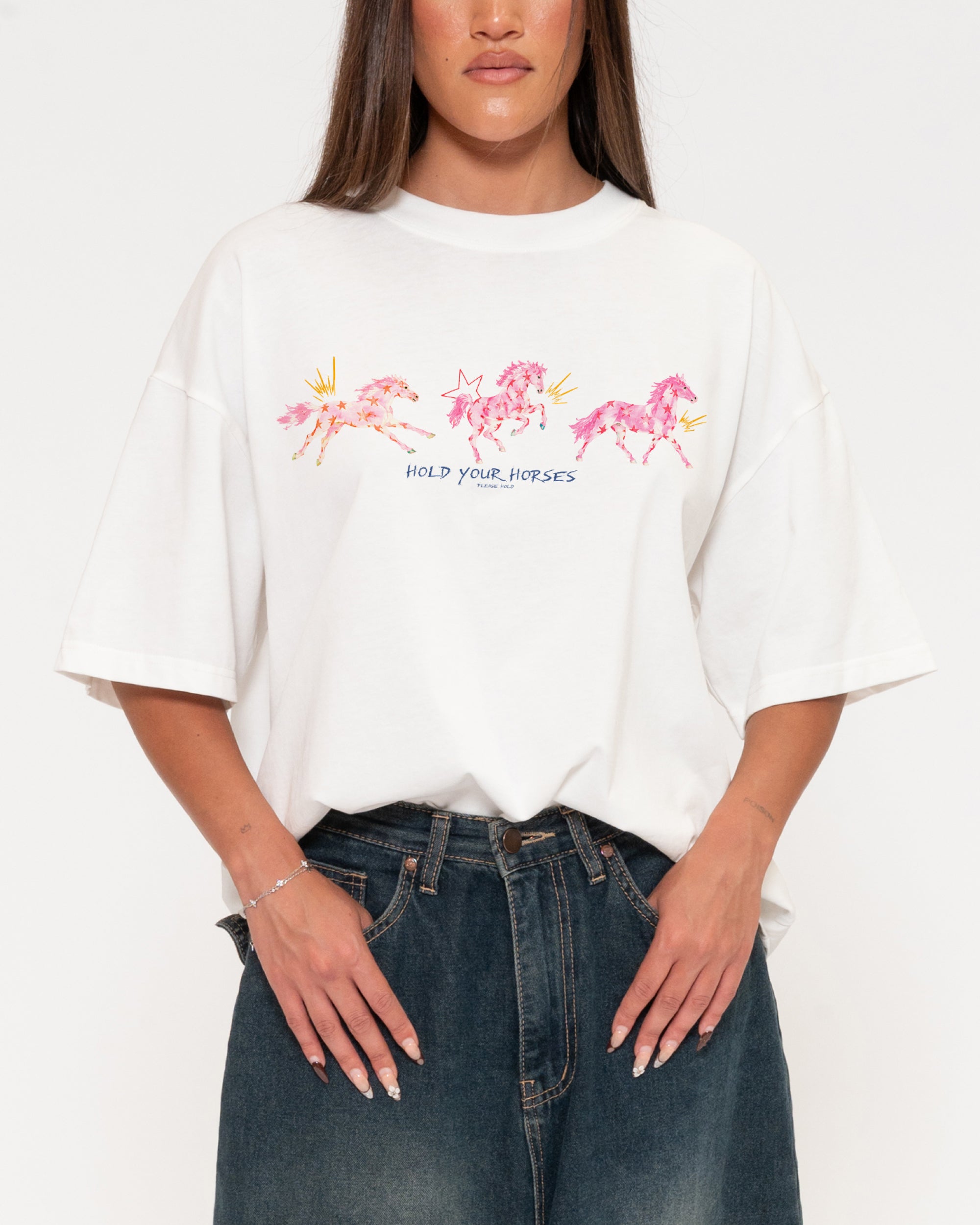 Hold Your Horses White Boxy Crop Tee