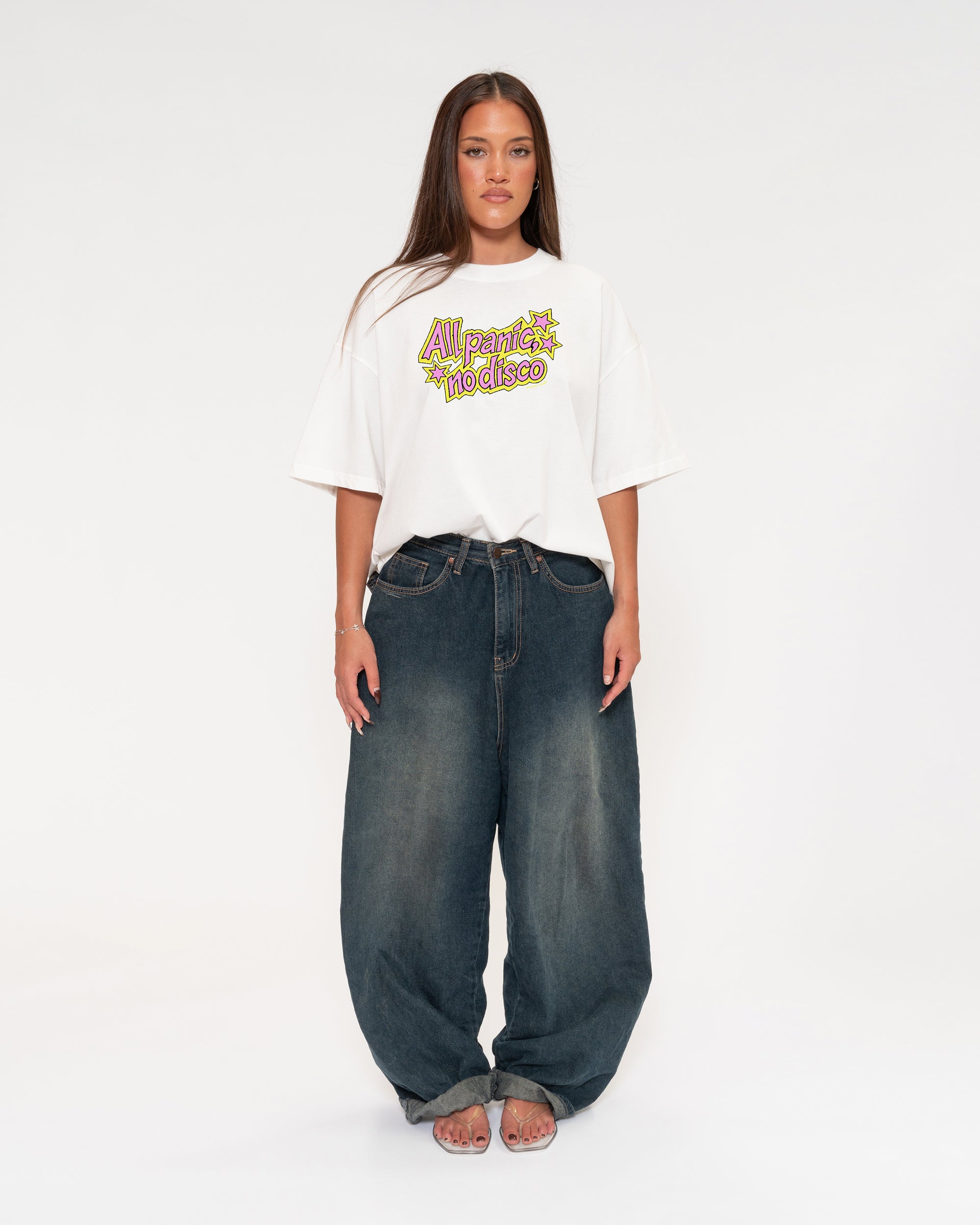 All Panic, No Disco White Boxy Crop Tee
