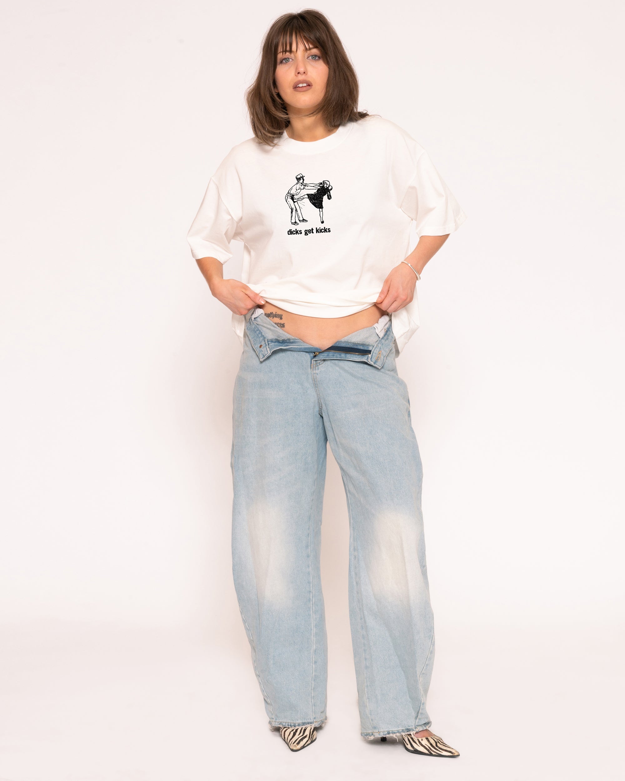 Dicks Get Kicks White Boxy Crop Tee