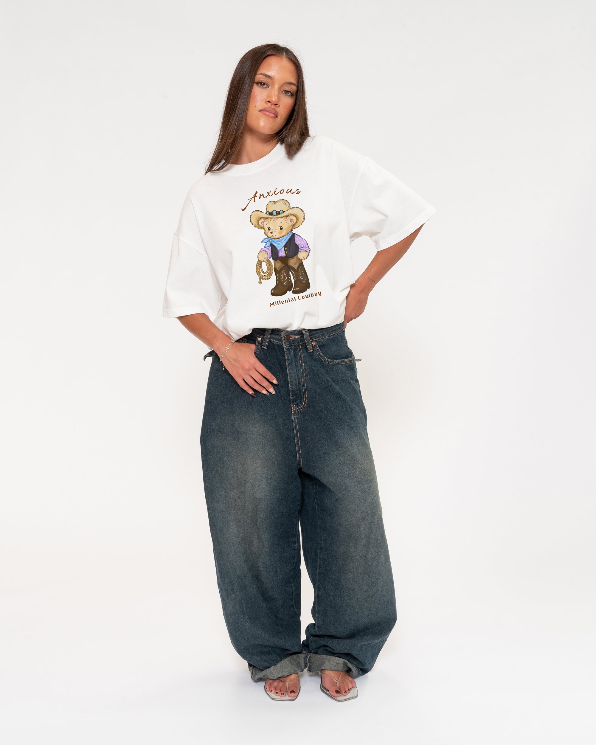 Anxious Millenial Cowboy White Boxy Tee