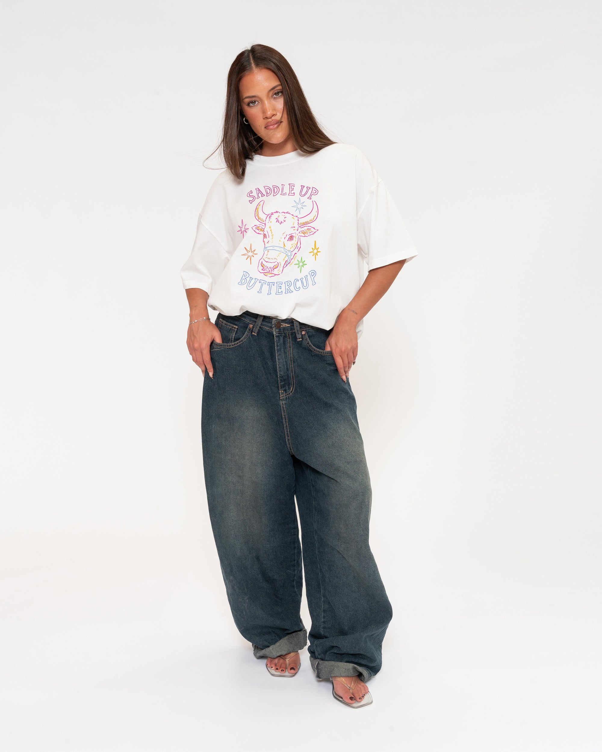 Saddle Up Buttercup White Boxy Crop Tee