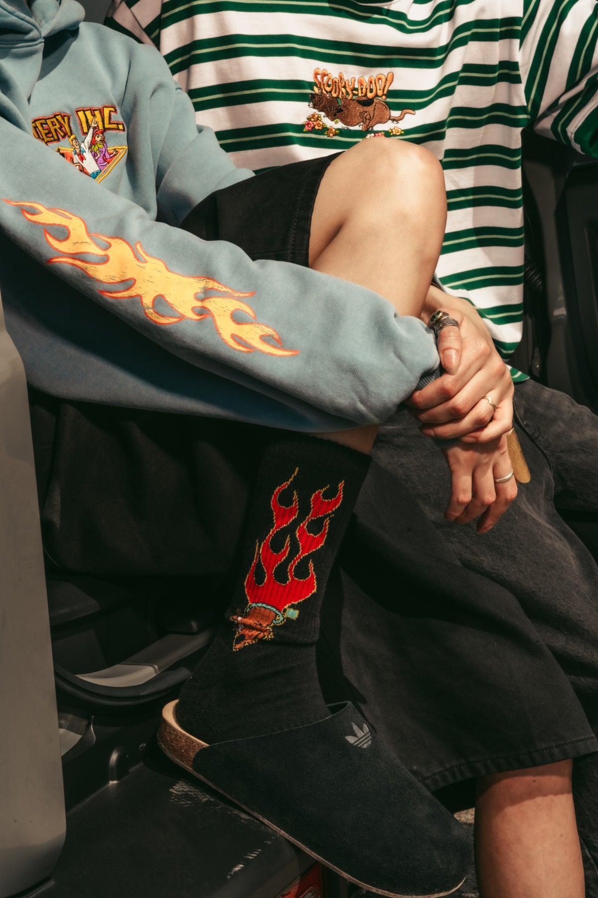Mystery Inc hoodie flame sleeve and Fire Scooby socks